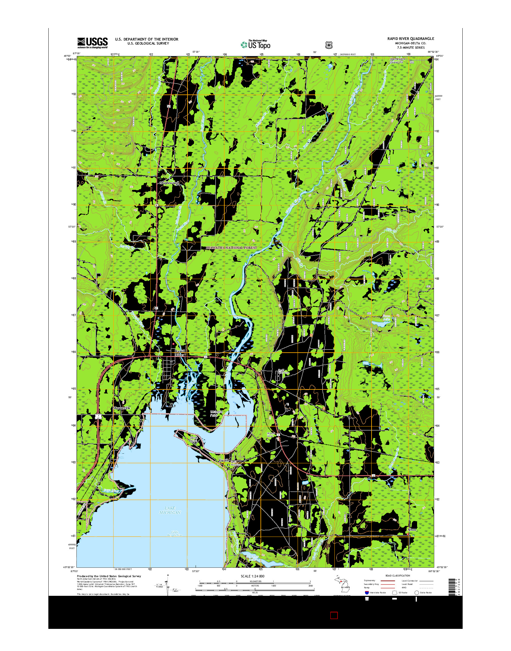 USGS US TOPO 7.5-MINUTE MAP FOR RAPID RIVER, MI 2017