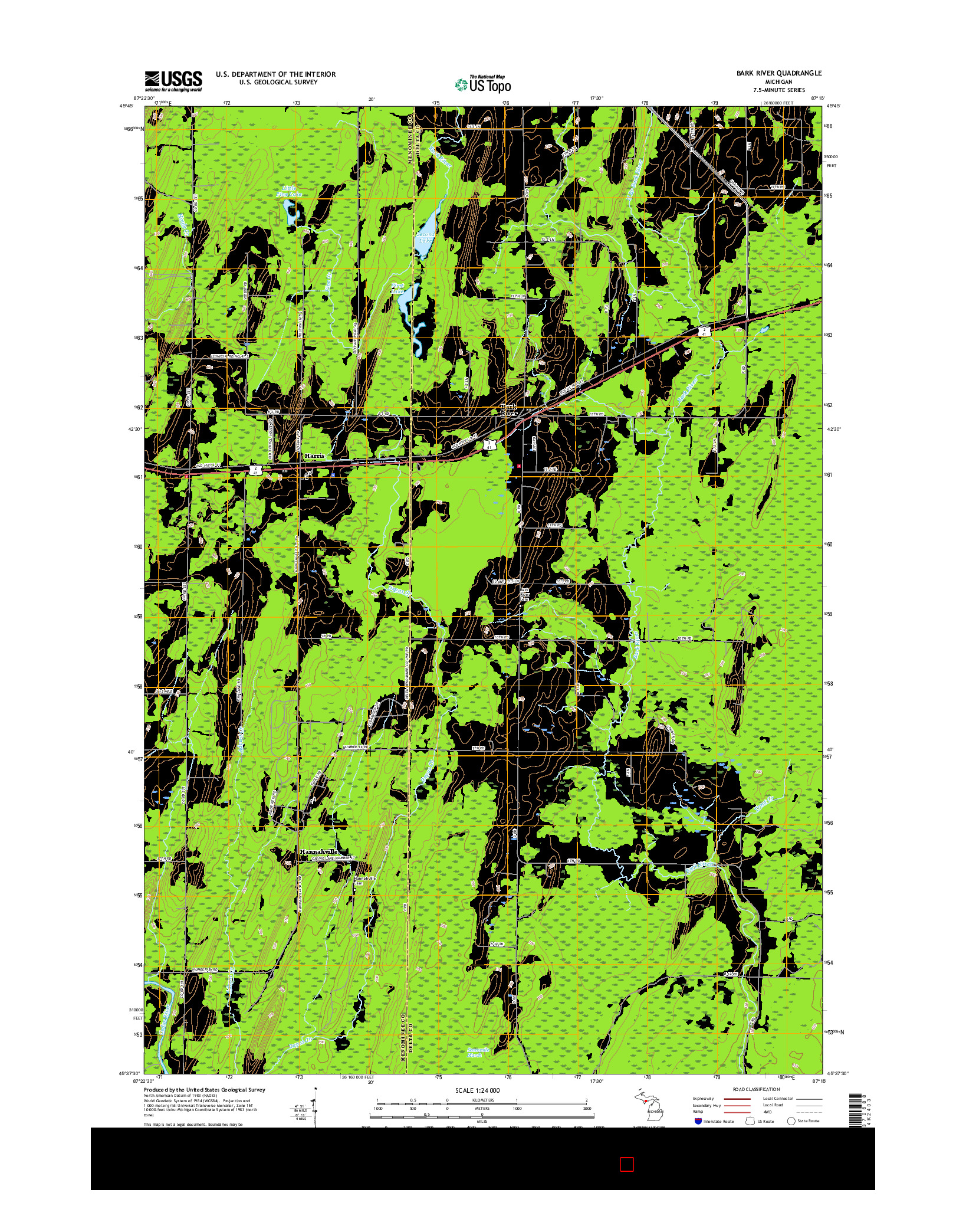 USGS US TOPO 7.5-MINUTE MAP FOR BARK RIVER, MI 2017