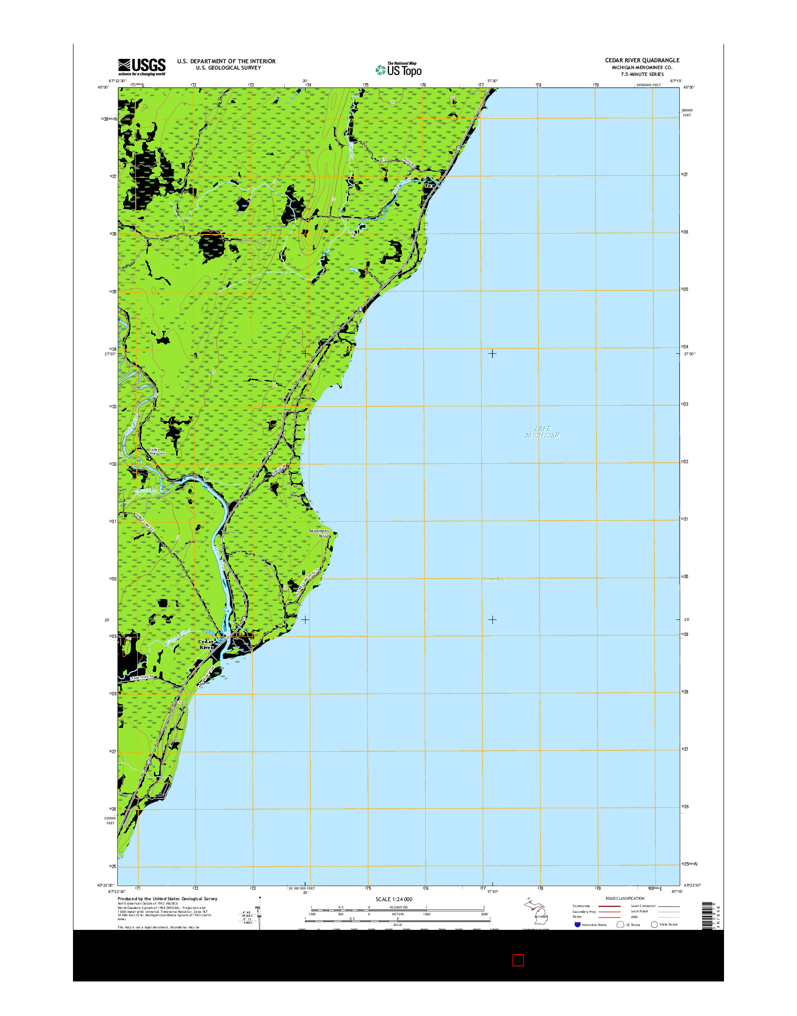 USGS US TOPO 7.5-MINUTE MAP FOR CEDAR RIVER, MI 2017