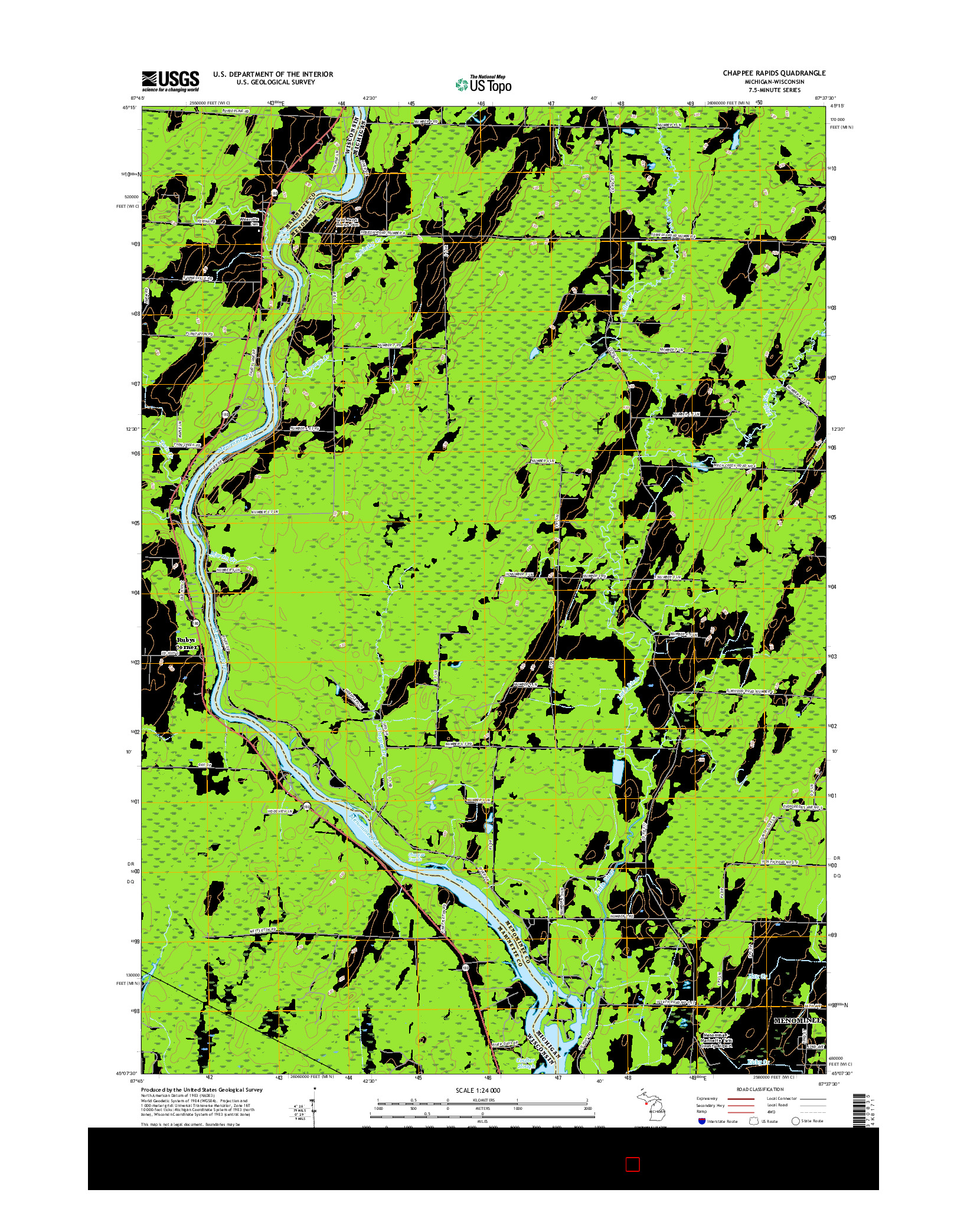 USGS US TOPO 7.5-MINUTE MAP FOR CHAPPEE RAPIDS, MI-WI 2017