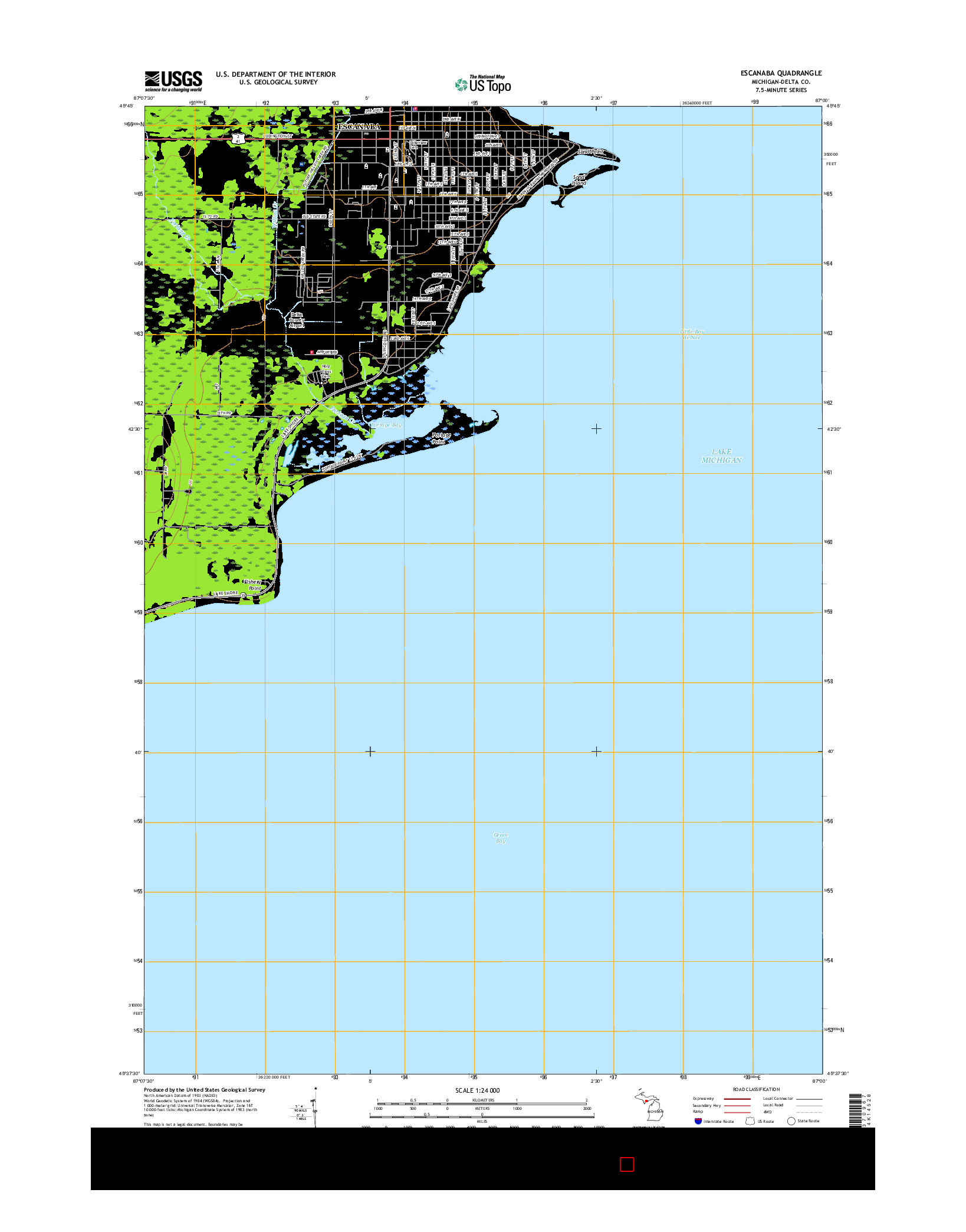 USGS US TOPO 7.5-MINUTE MAP FOR ESCANABA, MI 2017