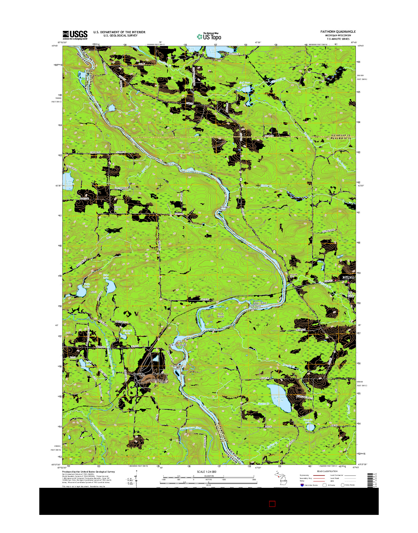 USGS US TOPO 7.5-MINUTE MAP FOR FAITHORN, MI-WI 2017