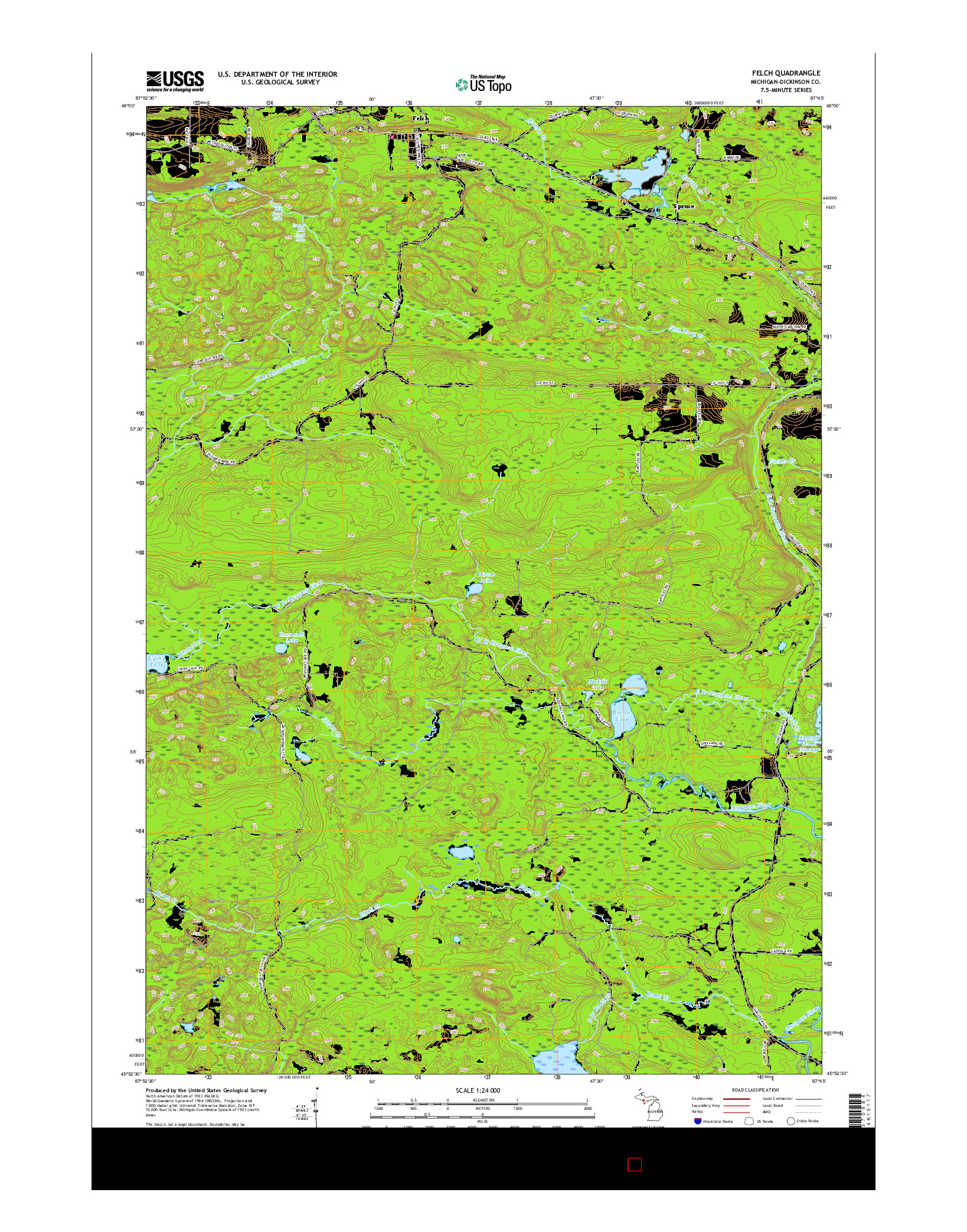 USGS US TOPO 7.5-MINUTE MAP FOR FELCH, MI 2017