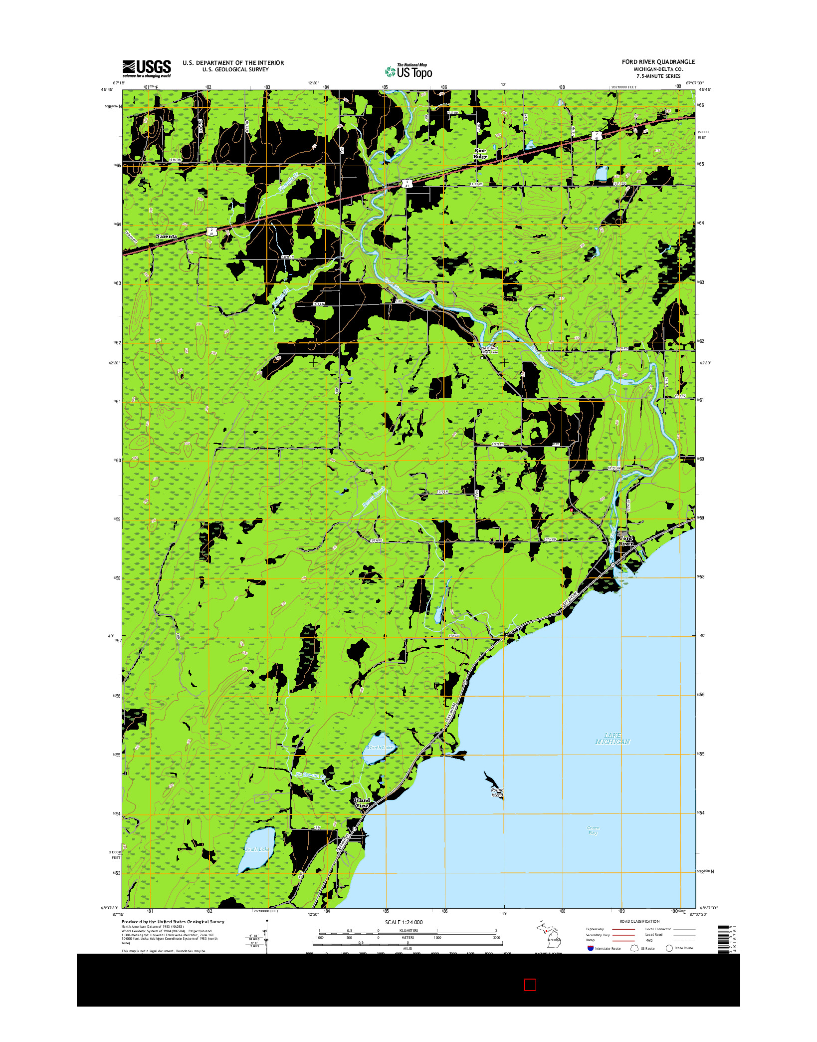 USGS US TOPO 7.5-MINUTE MAP FOR FORD RIVER, MI 2017
