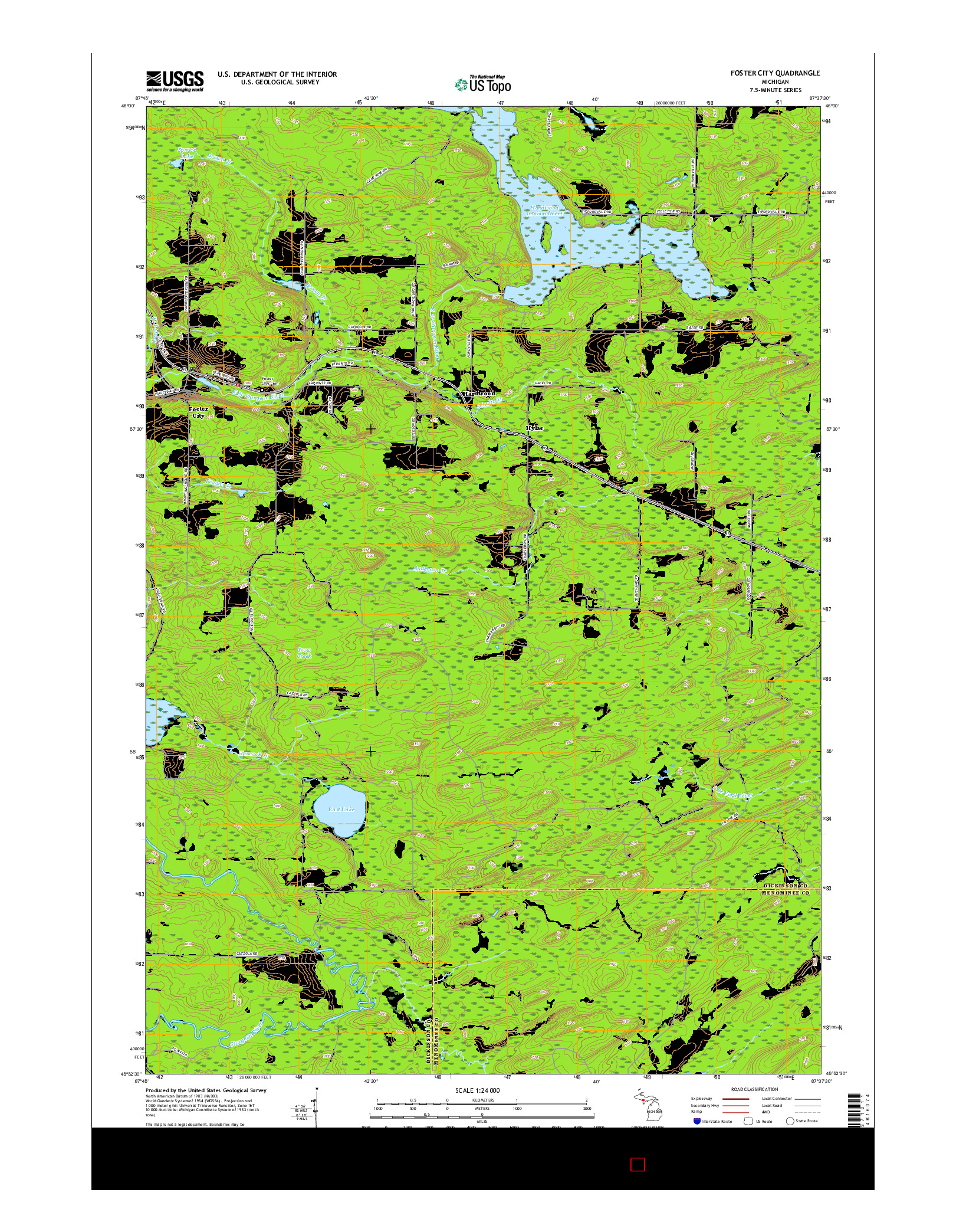 USGS US TOPO 7.5-MINUTE MAP FOR FOSTER CITY, MI 2017