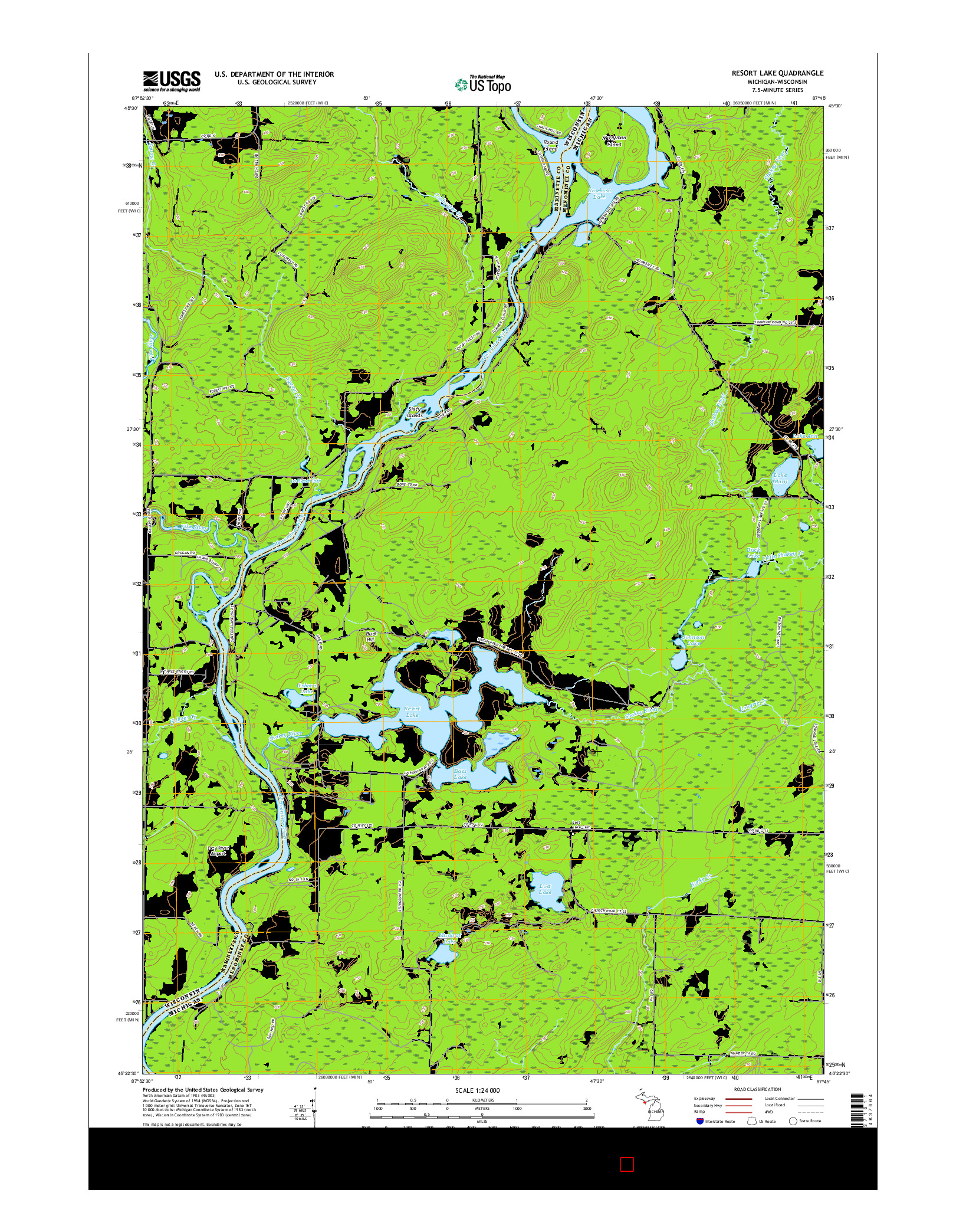 USGS US TOPO 7.5-MINUTE MAP FOR RESORT LAKE, MI-WI 2017
