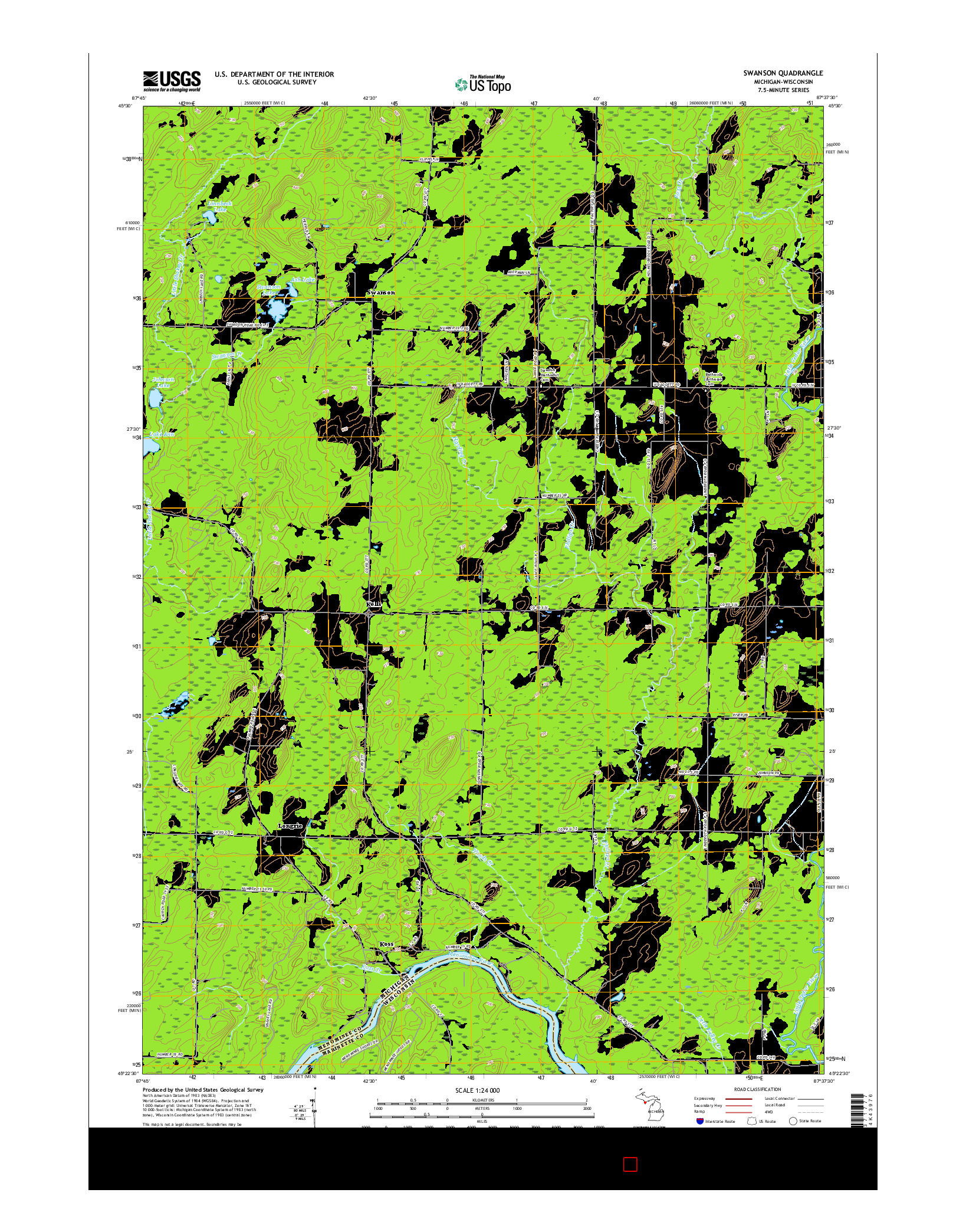 USGS US TOPO 7.5-MINUTE MAP FOR SWANSON, MI-WI 2017