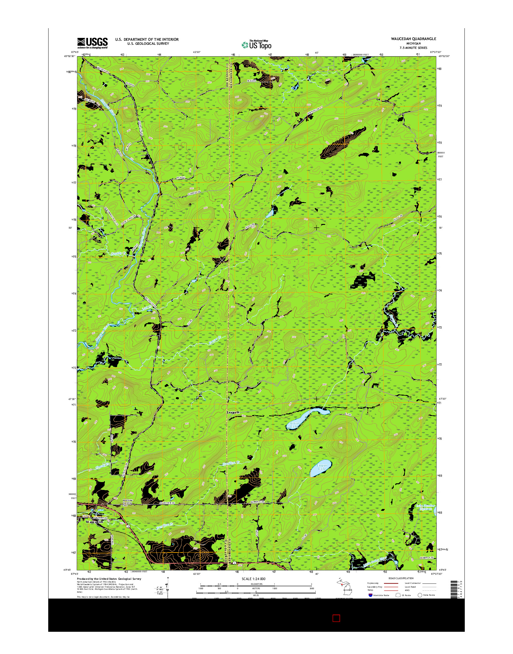USGS US TOPO 7.5-MINUTE MAP FOR WAUCEDAH, MI 2017