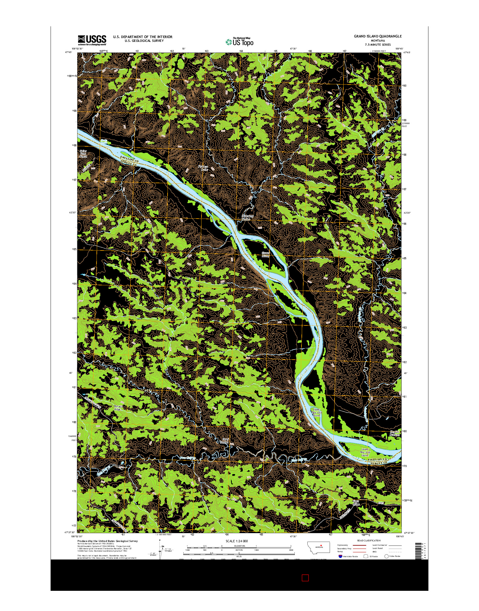 USGS US TOPO 7.5-MINUTE MAP FOR GRAND ISLAND, MT 2017