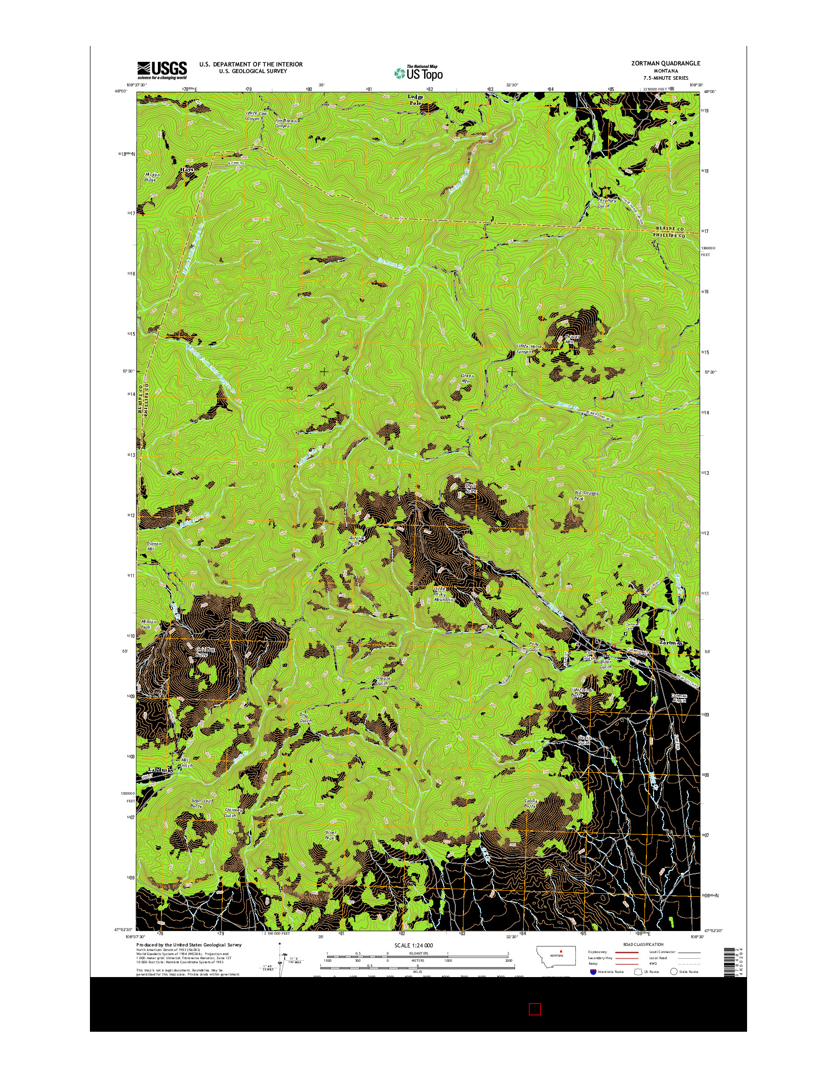 USGS US TOPO 7.5-MINUTE MAP FOR ZORTMAN, MT 2017