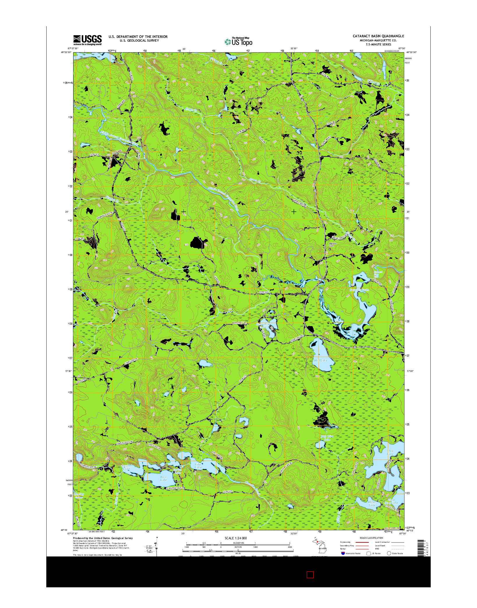 USGS US TOPO 7.5-MINUTE MAP FOR CATARACT BASIN, MI 2017