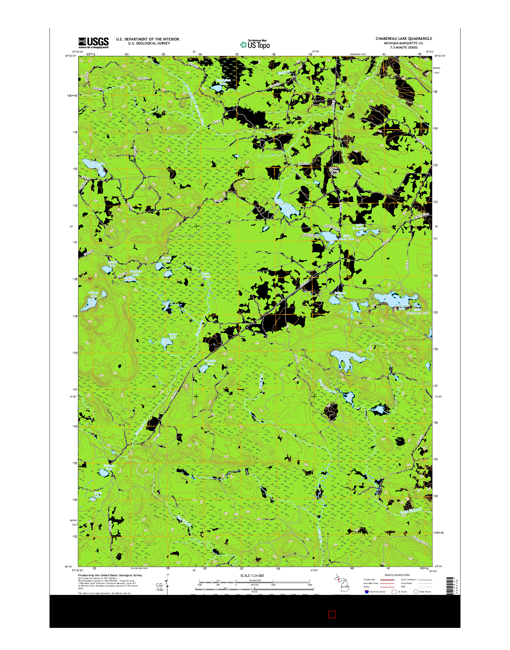 USGS US TOPO 7.5-MINUTE MAP FOR CHABENEAU LAKE, MI 2017