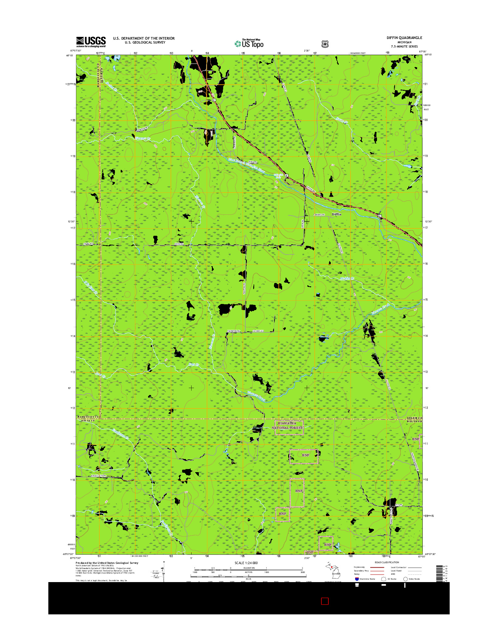 USGS US TOPO 7.5-MINUTE MAP FOR DIFFIN, MI 2017