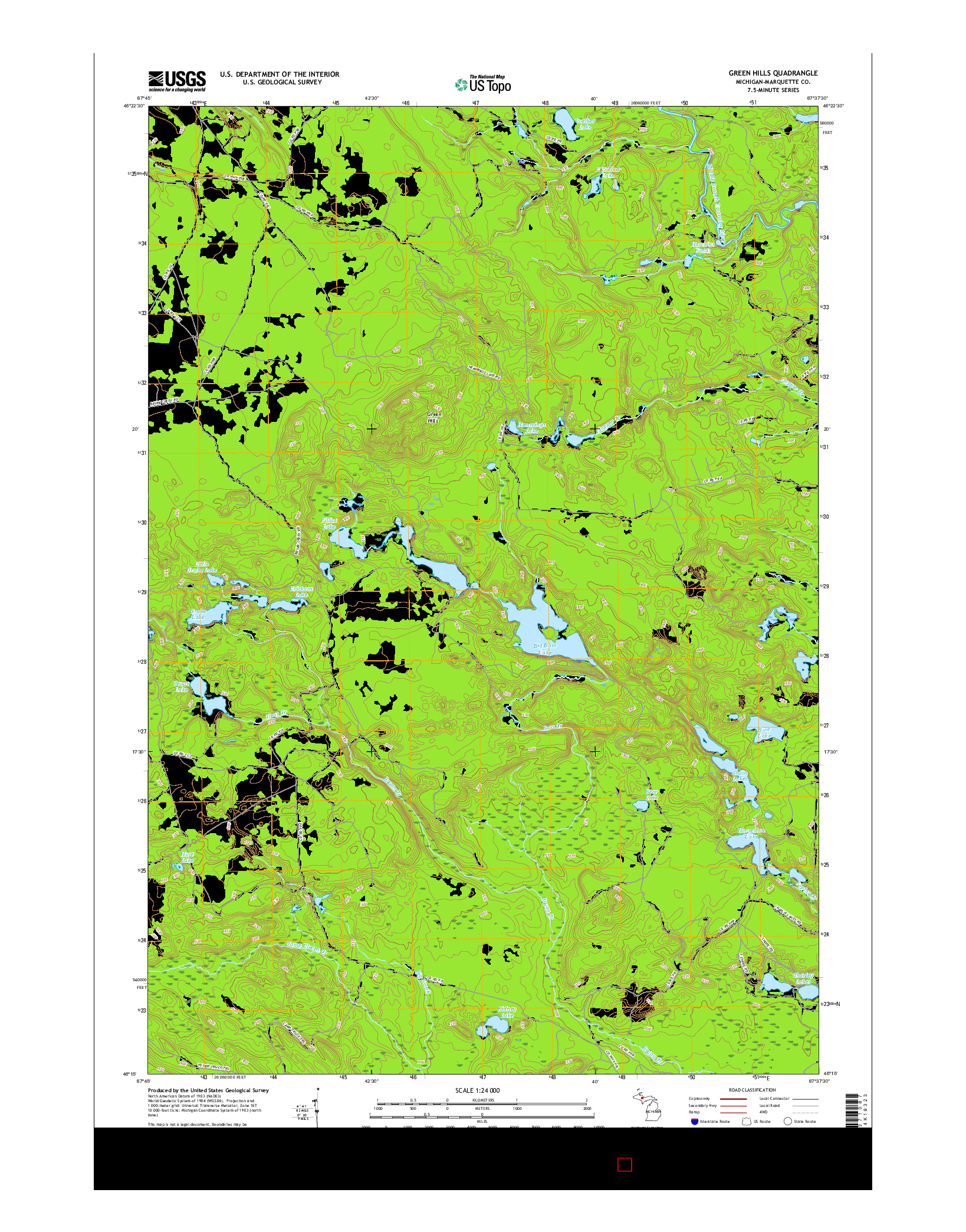 USGS US TOPO 7.5-MINUTE MAP FOR GREEN HILLS, MI 2017