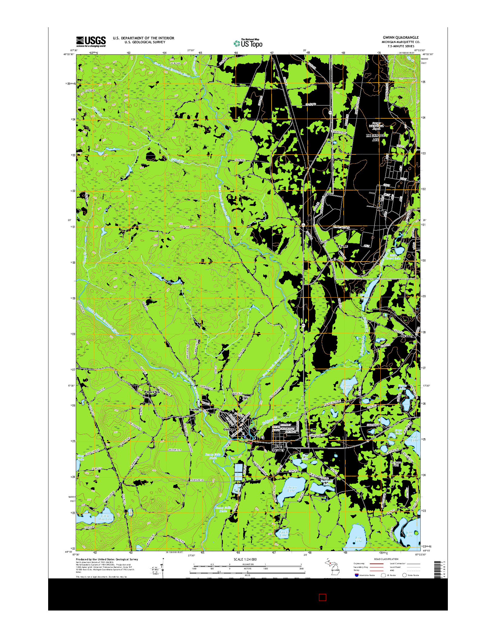 USGS US TOPO 7.5-MINUTE MAP FOR GWINN, MI 2017