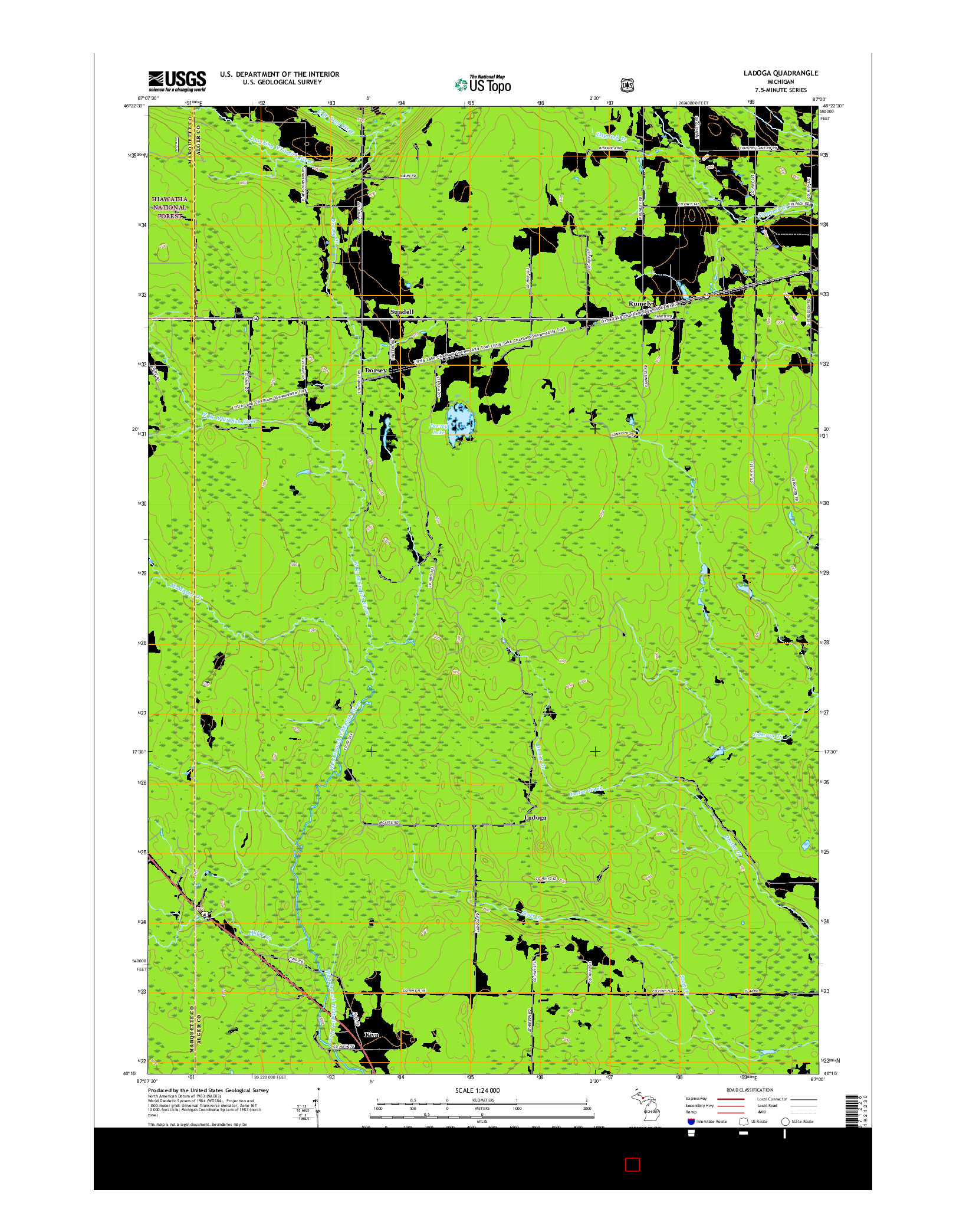 USGS US TOPO 7.5-MINUTE MAP FOR LADOGA, MI 2017