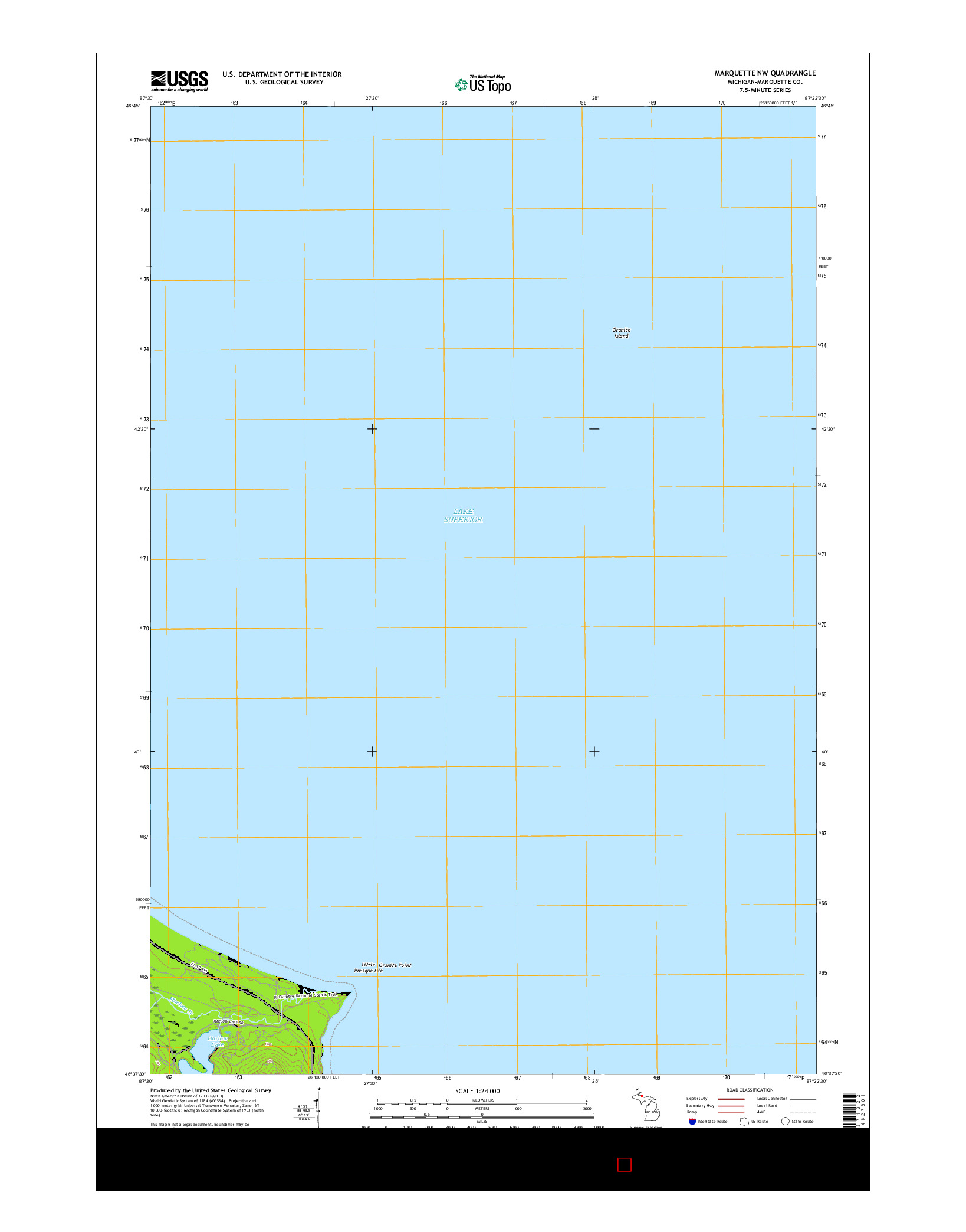 USGS US TOPO 7.5-MINUTE MAP FOR MARQUETTE NW, MI 2017