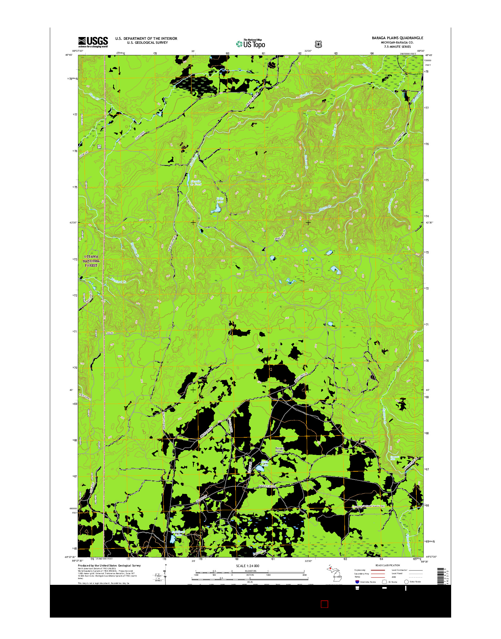 USGS US TOPO 7.5-MINUTE MAP FOR BARAGA PLAINS, MI 2017