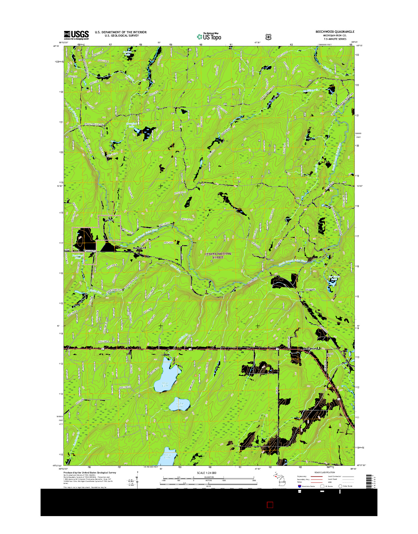 USGS US TOPO 7.5-MINUTE MAP FOR BEECHWOOD, MI 2017