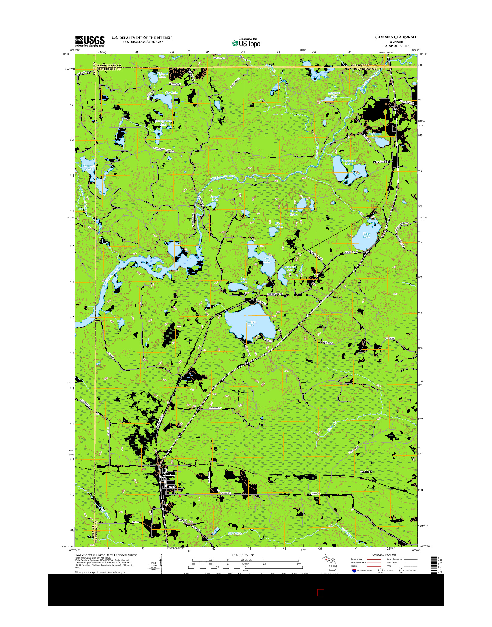 USGS US TOPO 7.5-MINUTE MAP FOR CHANNING, MI 2017