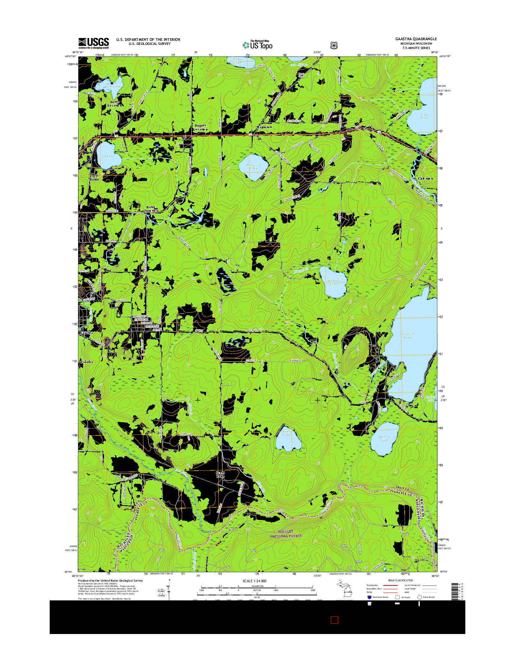 USGS US TOPO 7.5-MINUTE MAP FOR GAASTRA, MI-WI 2017