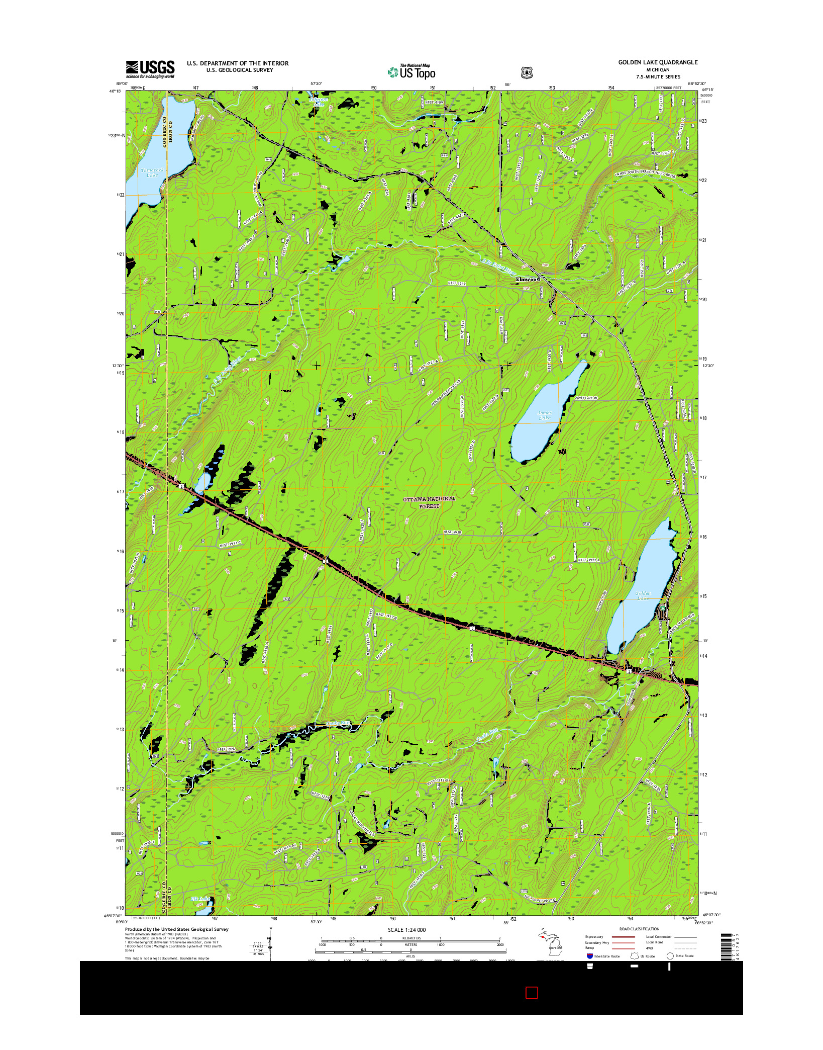 USGS US TOPO 7.5-MINUTE MAP FOR GOLDEN LAKE, MI 2017