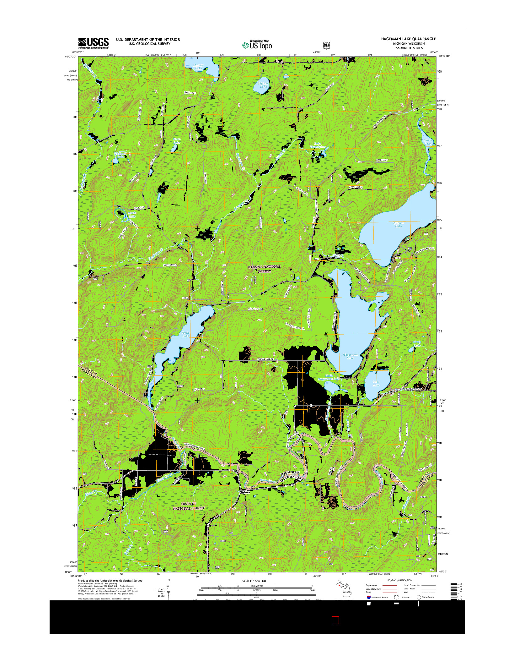 USGS US TOPO 7.5-MINUTE MAP FOR HAGERMAN LAKE, MI-WI 2017