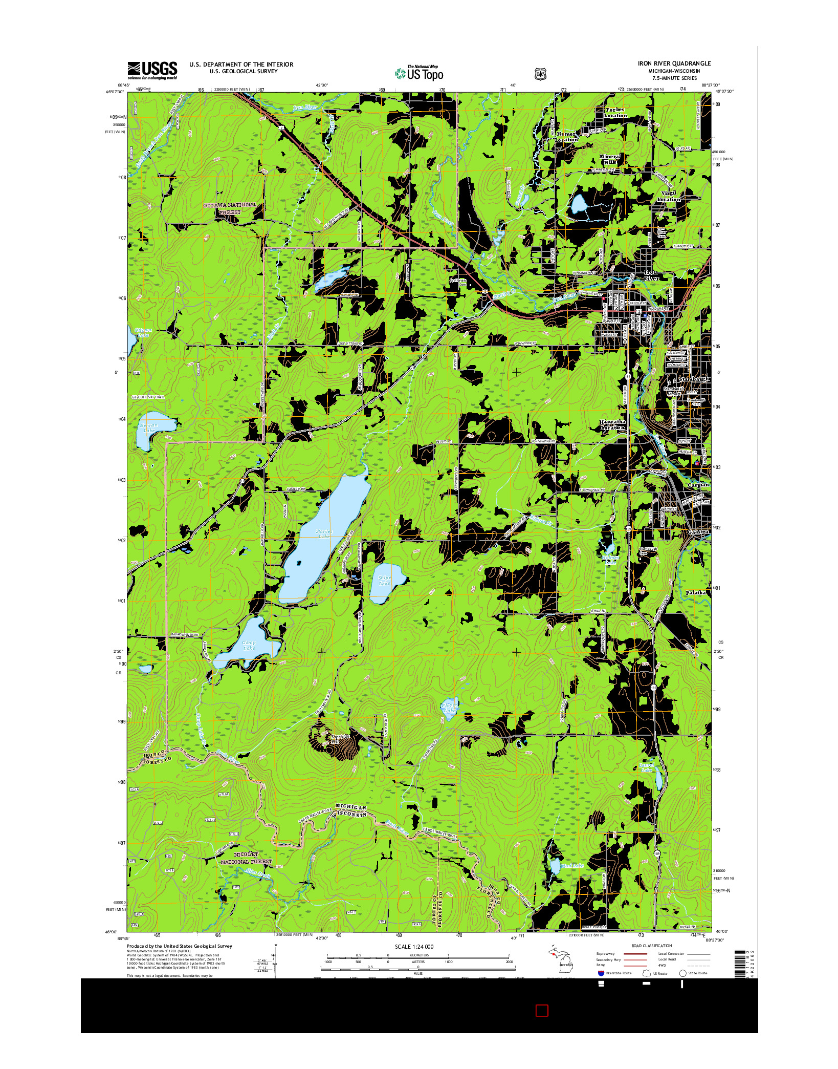 USGS US TOPO 7.5-MINUTE MAP FOR IRON RIVER, MI-WI 2017