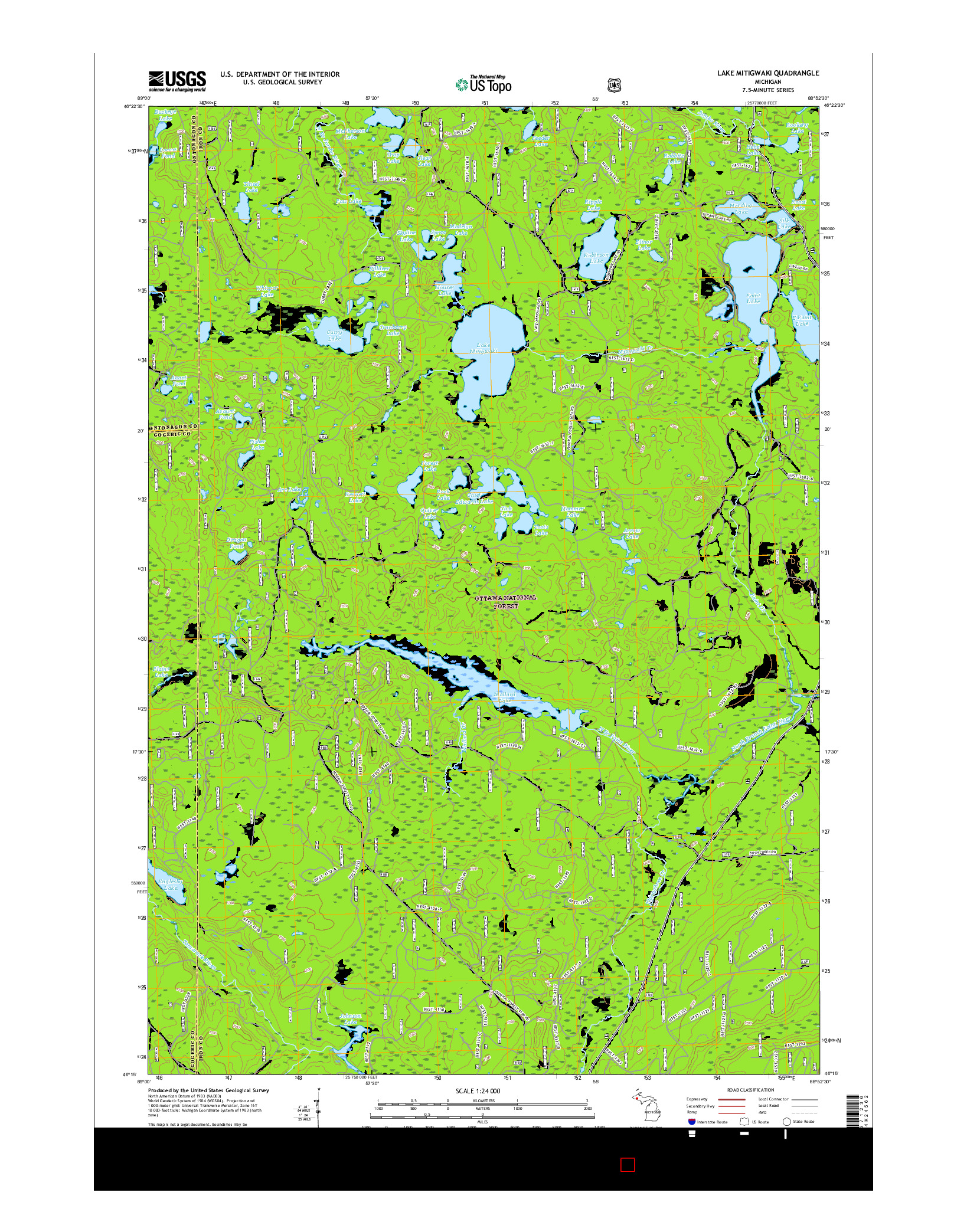USGS US TOPO 7.5-MINUTE MAP FOR LAKE MITIGWAKI, MI 2017