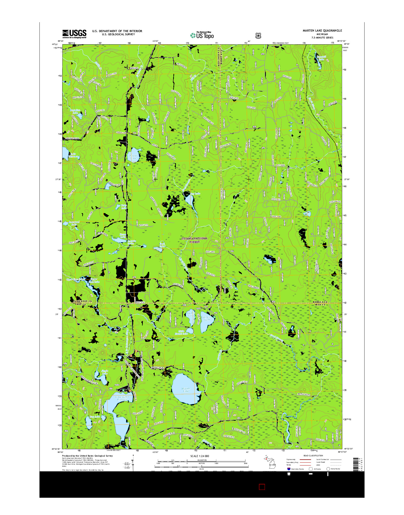 USGS US TOPO 7.5-MINUTE MAP FOR MARTEN LAKE, MI 2017