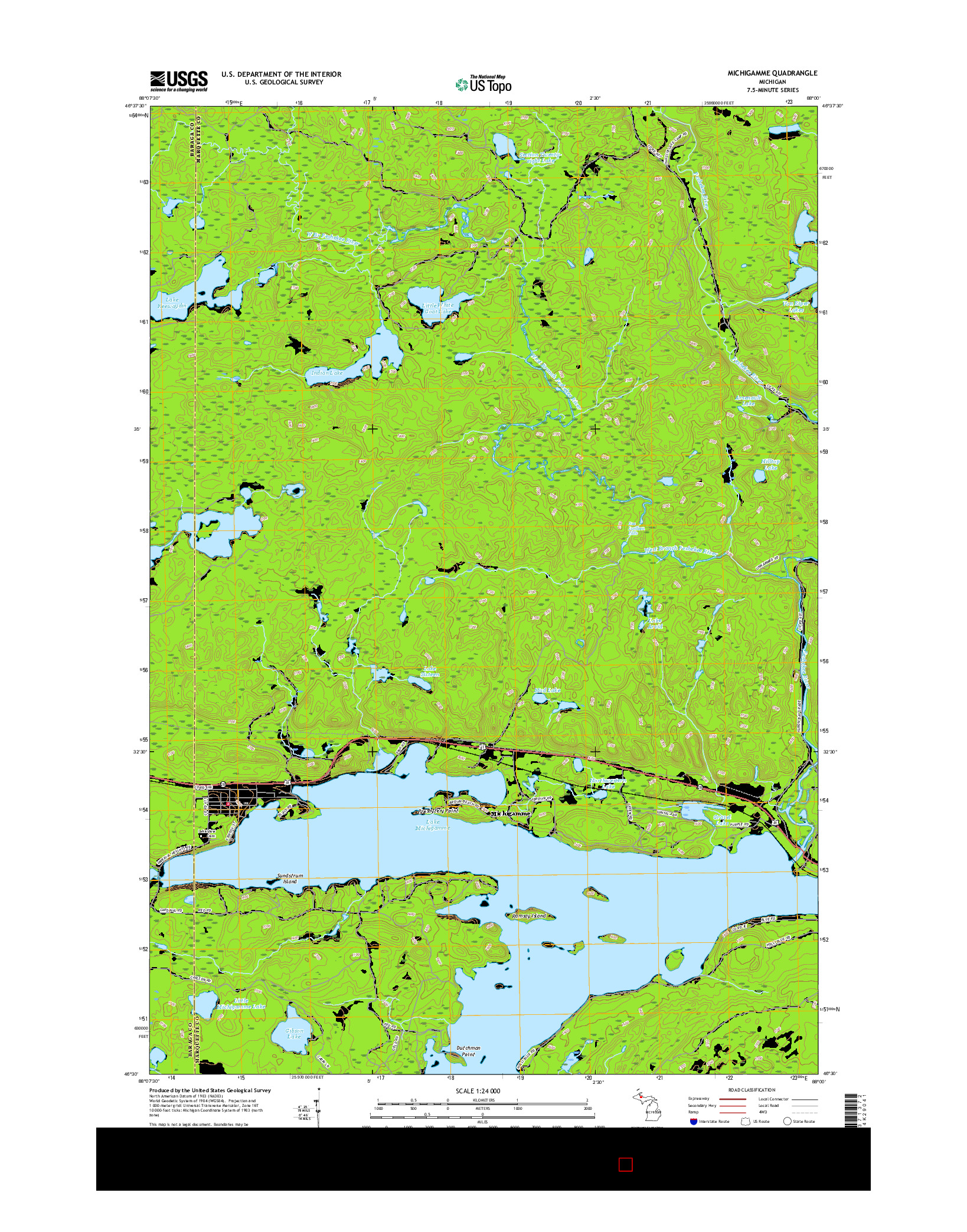 USGS US TOPO 7.5-MINUTE MAP FOR MICHIGAMME, MI 2017