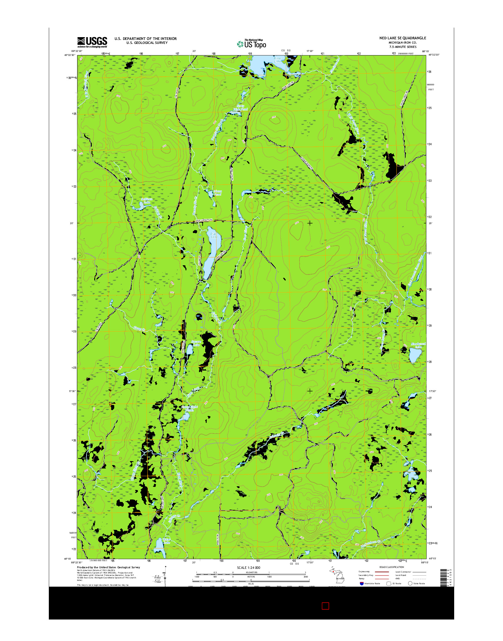 USGS US TOPO 7.5-MINUTE MAP FOR NED LAKE SE, MI 2017