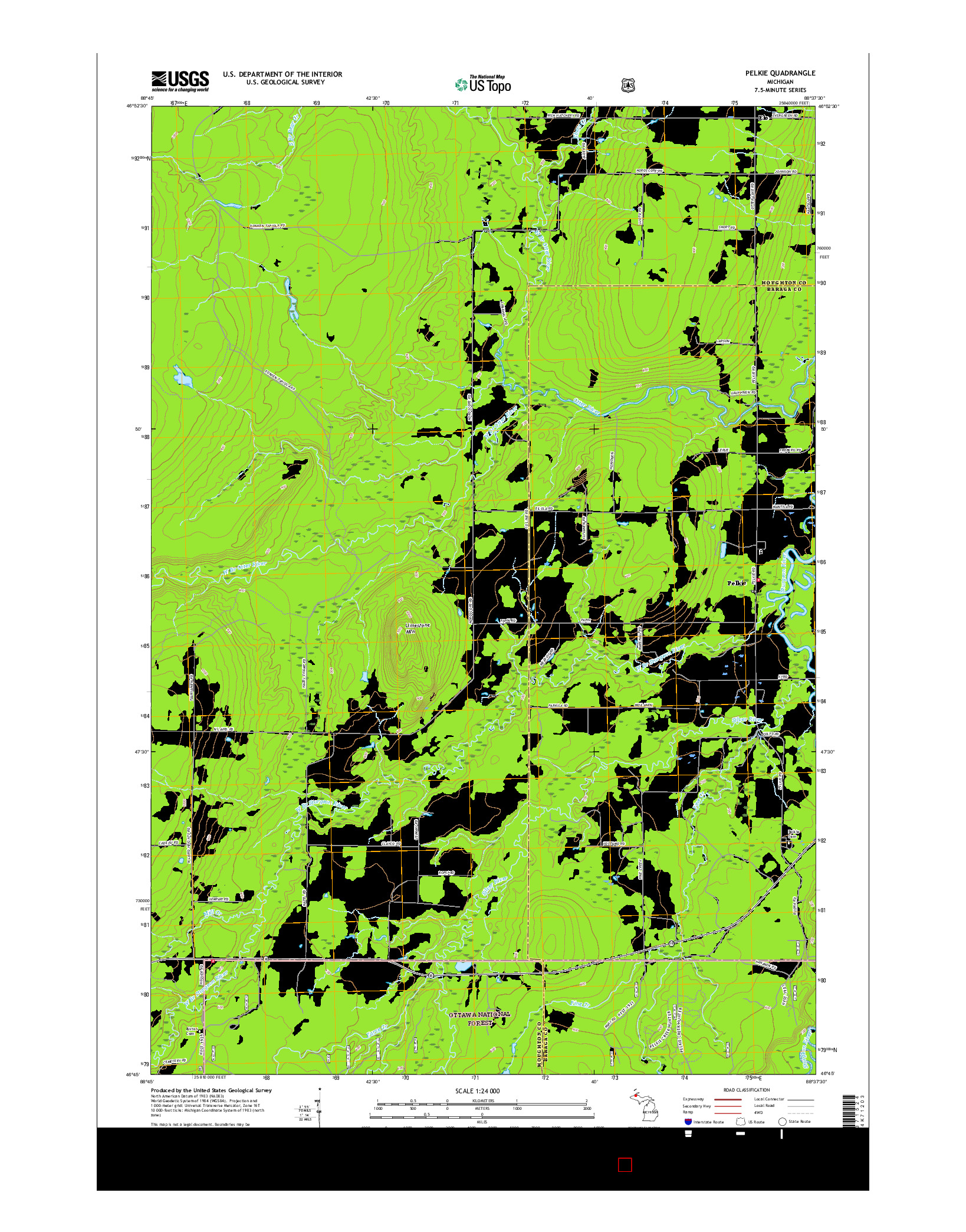 USGS US TOPO 7.5-MINUTE MAP FOR PELKIE, MI 2017