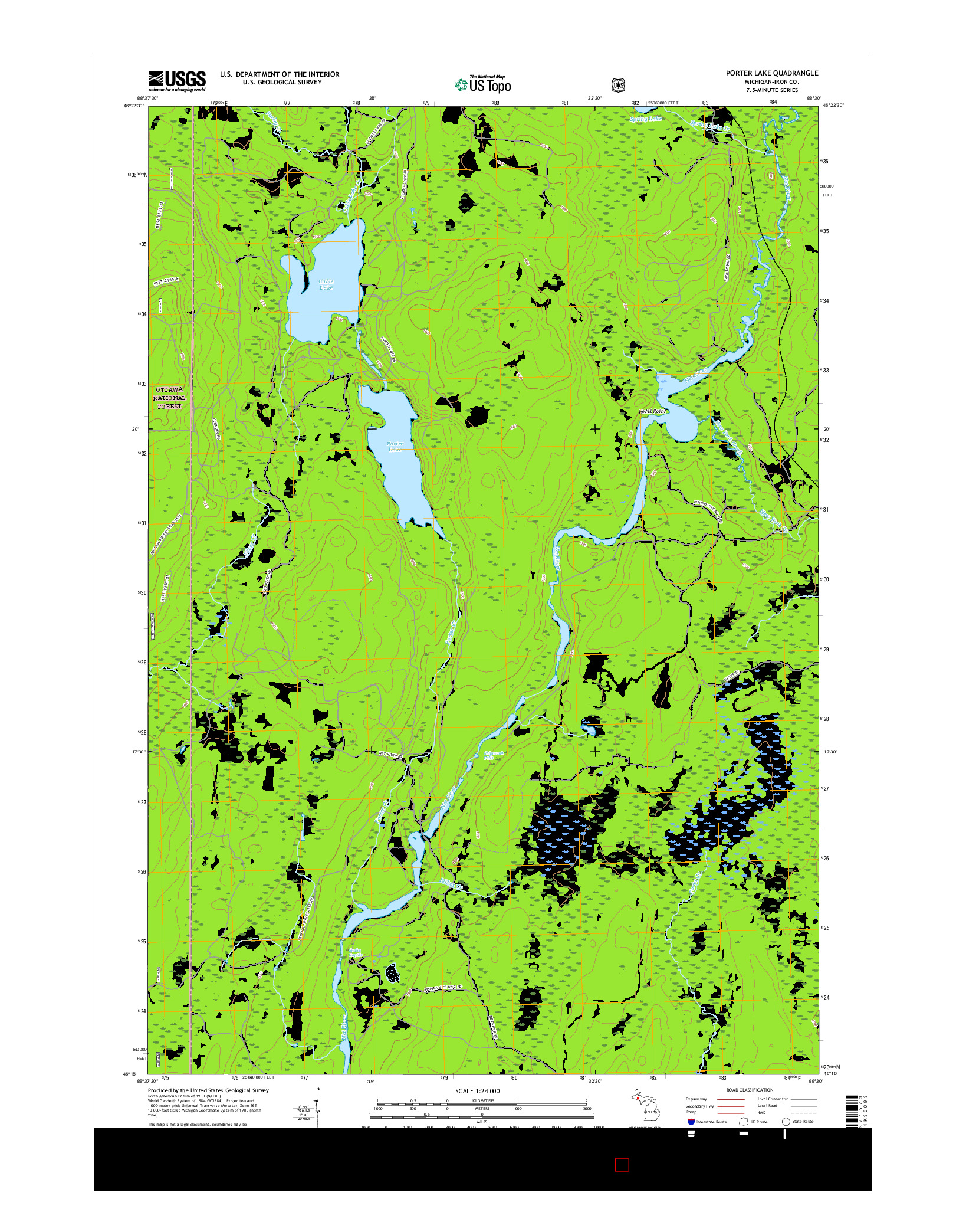 USGS US TOPO 7.5-MINUTE MAP FOR PORTER LAKE, MI 2017