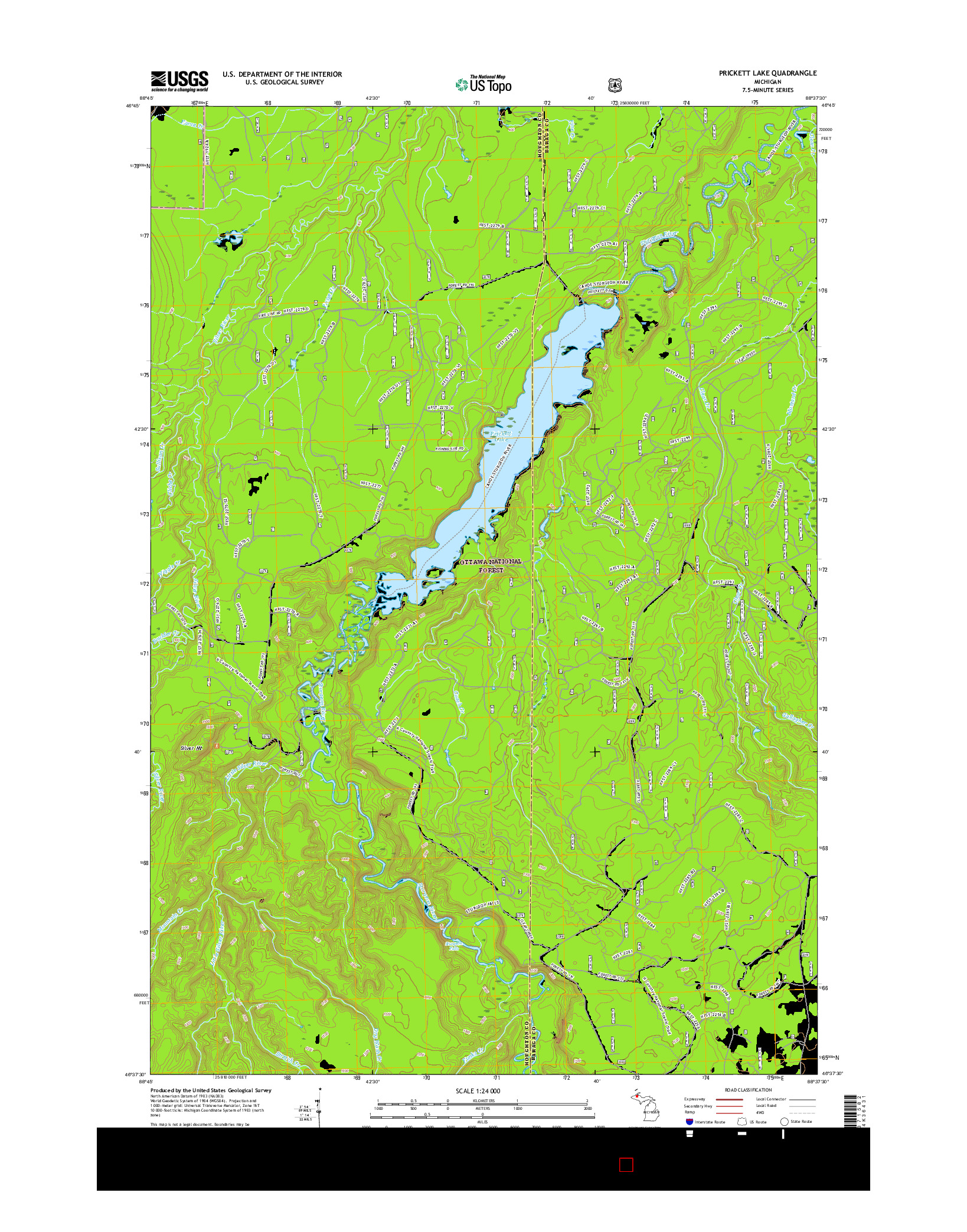 USGS US TOPO 7.5-MINUTE MAP FOR PRICKETT LAKE, MI 2017