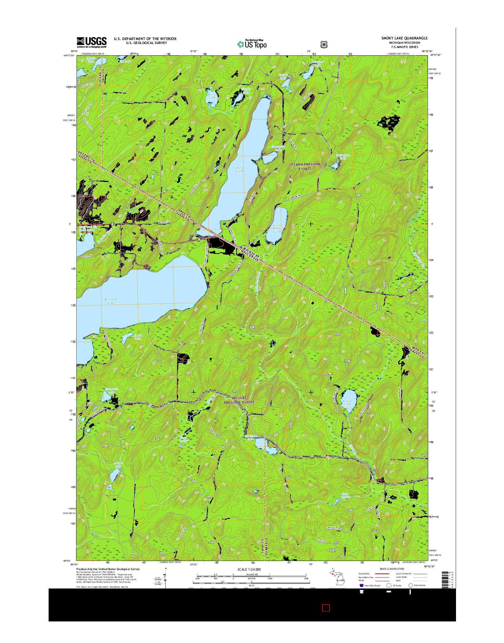 USGS US TOPO 7.5-MINUTE MAP FOR SMOKY LAKE, MI-WI 2017