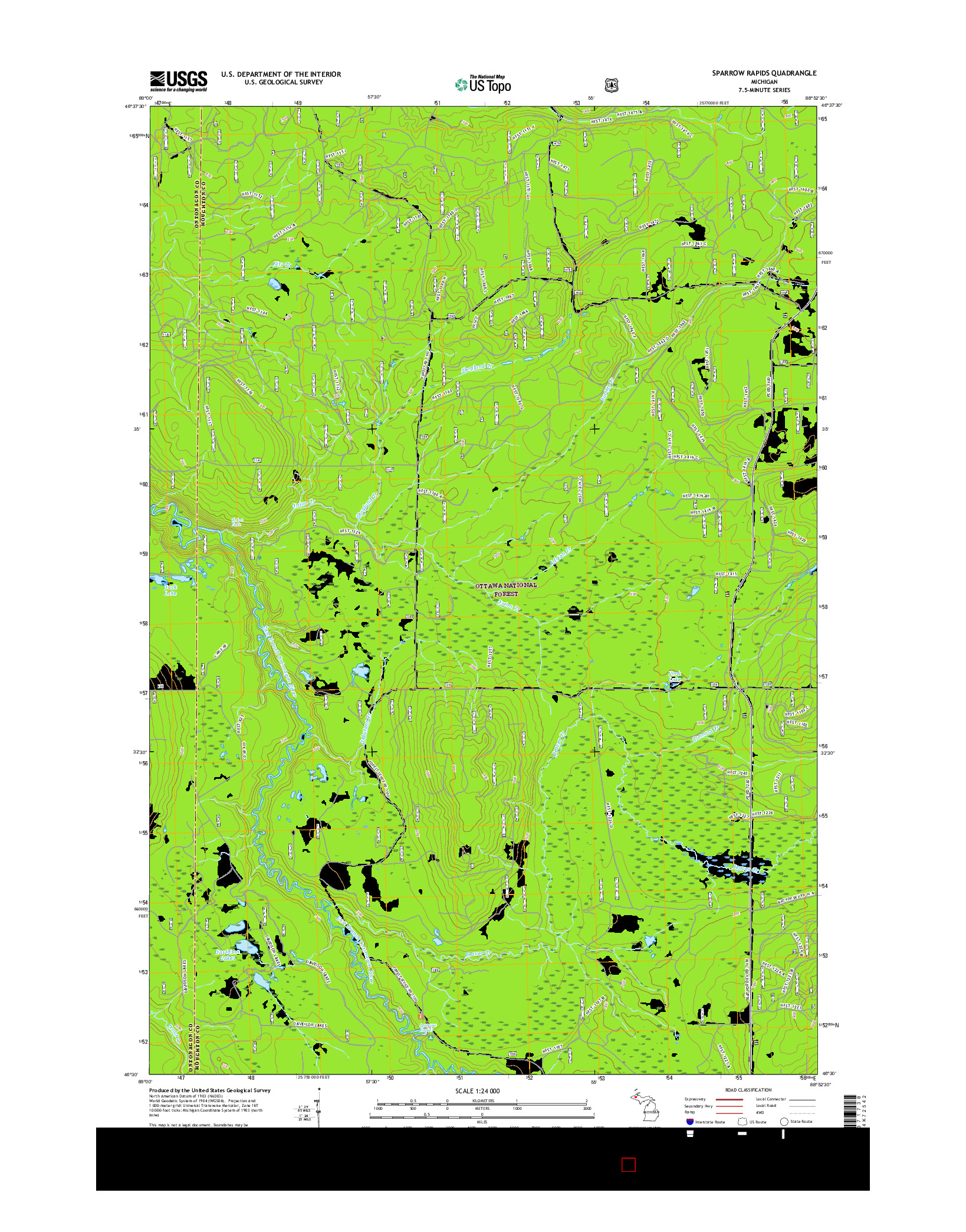USGS US TOPO 7.5-MINUTE MAP FOR SPARROW RAPIDS, MI 2017