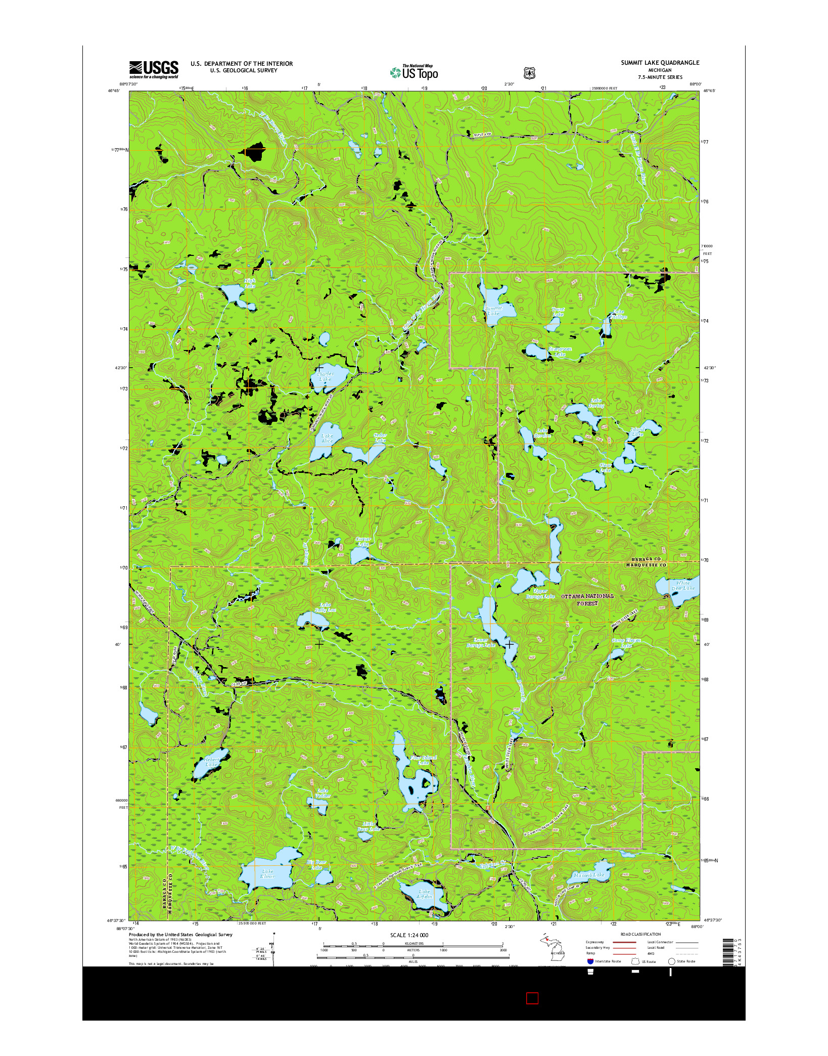 USGS US TOPO 7.5-MINUTE MAP FOR SUMMIT LAKE, MI 2017