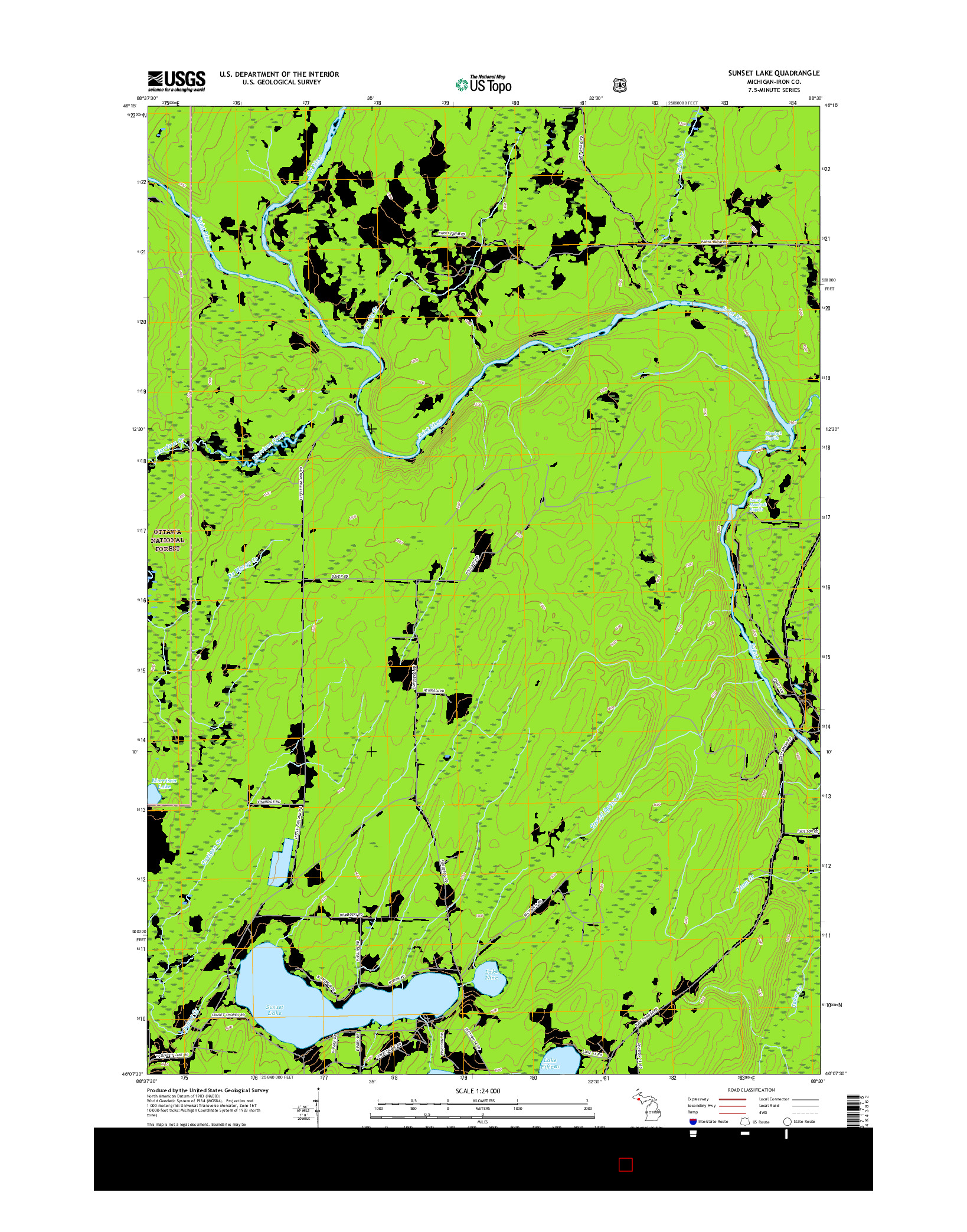 USGS US TOPO 7.5-MINUTE MAP FOR SUNSET LAKE, MI 2017