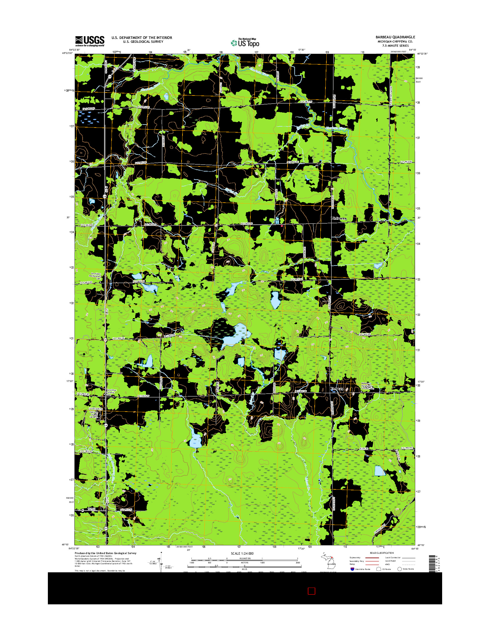 USGS US TOPO 7.5-MINUTE MAP FOR BARBEAU, MI 2017