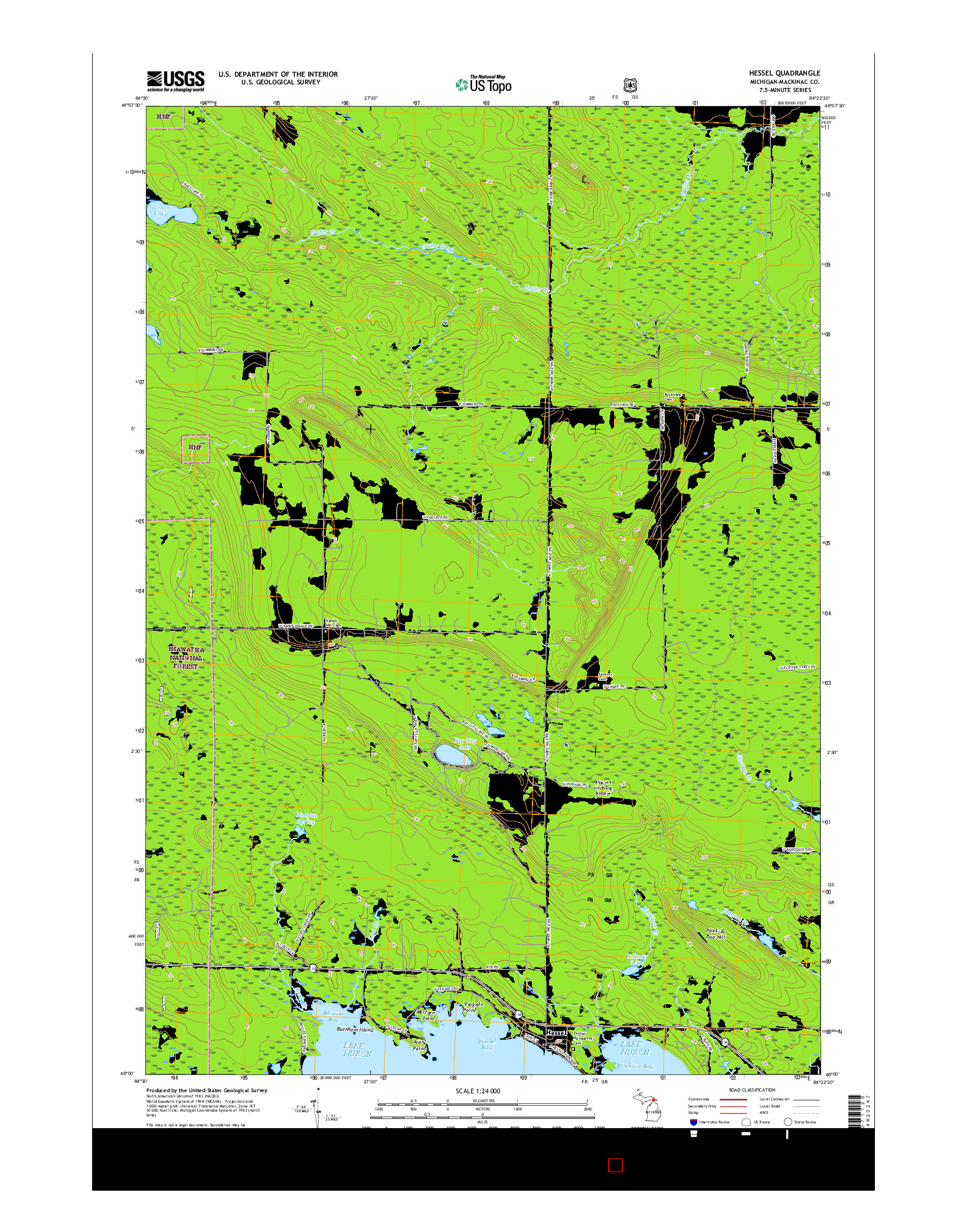 USGS US TOPO 7.5-MINUTE MAP FOR HESSEL, MI 2017