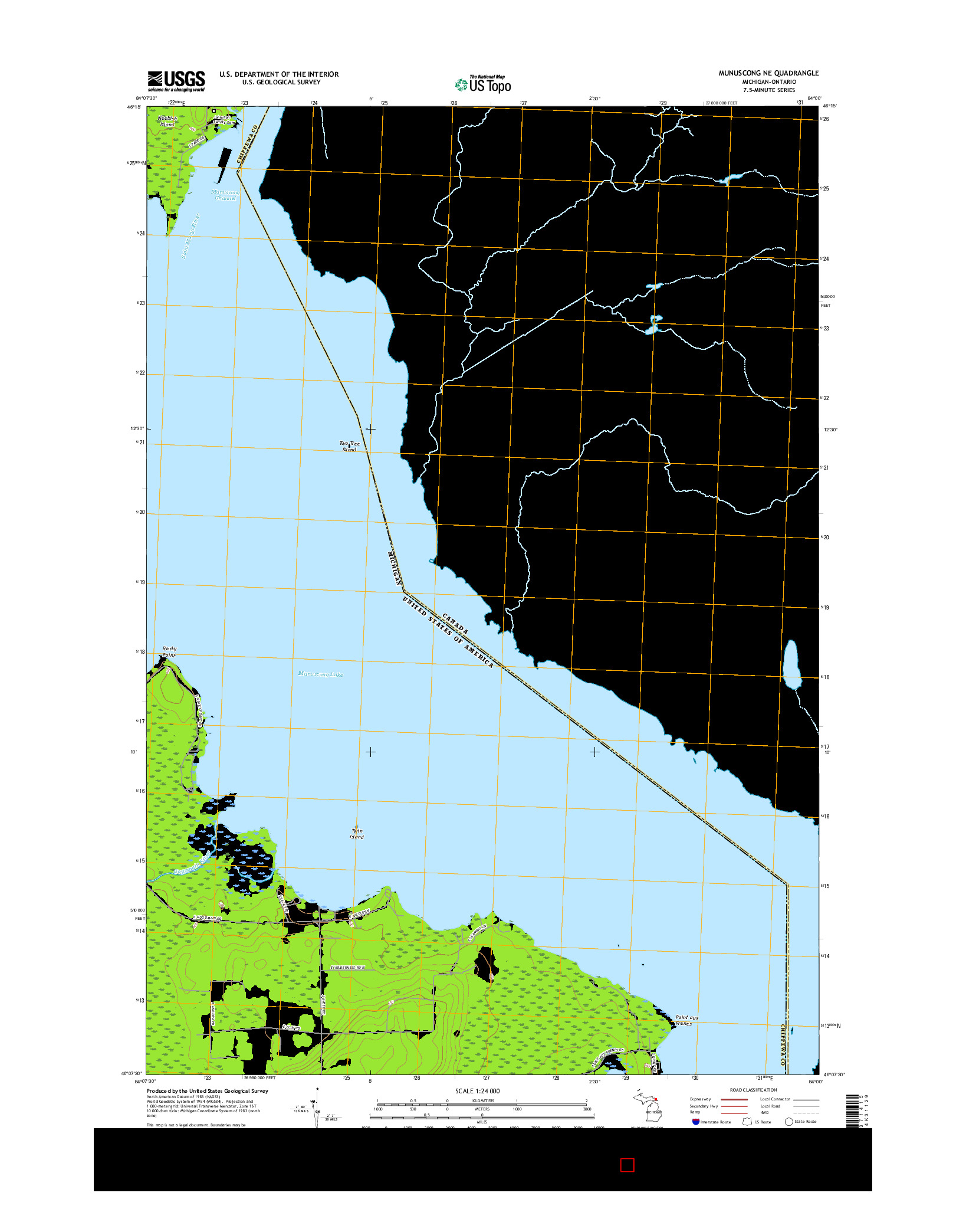 USGS US TOPO 7.5-MINUTE MAP FOR MUNUSCONG NE, MI-ON 2017