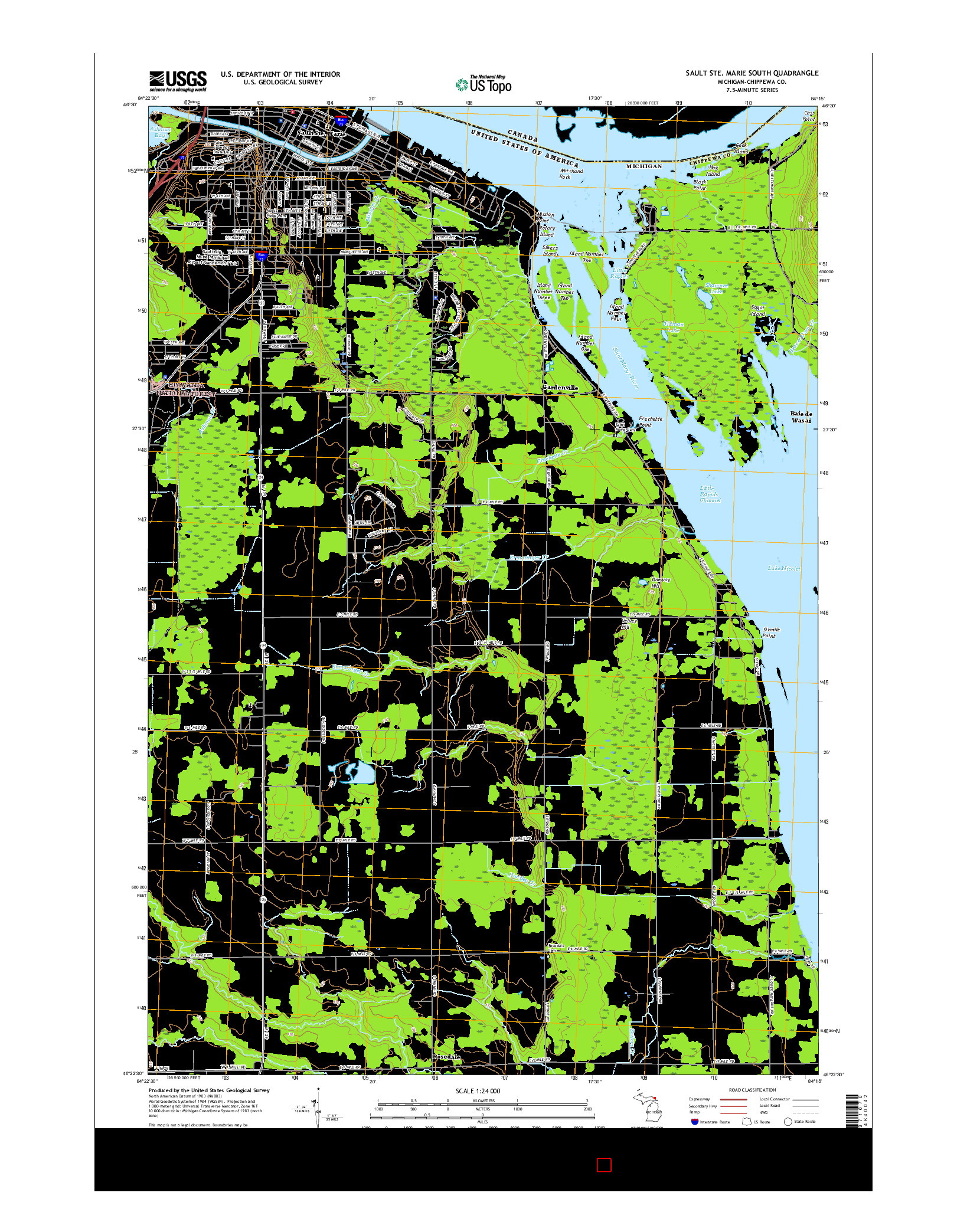 USGS US TOPO 7.5-MINUTE MAP FOR SAULT STE. MARIE SOUTH, MI 2017