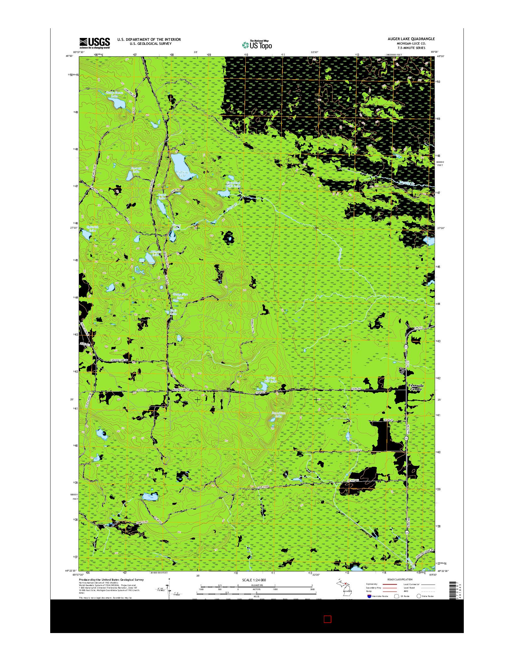 USGS US TOPO 7.5-MINUTE MAP FOR AUGER LAKE, MI 2017