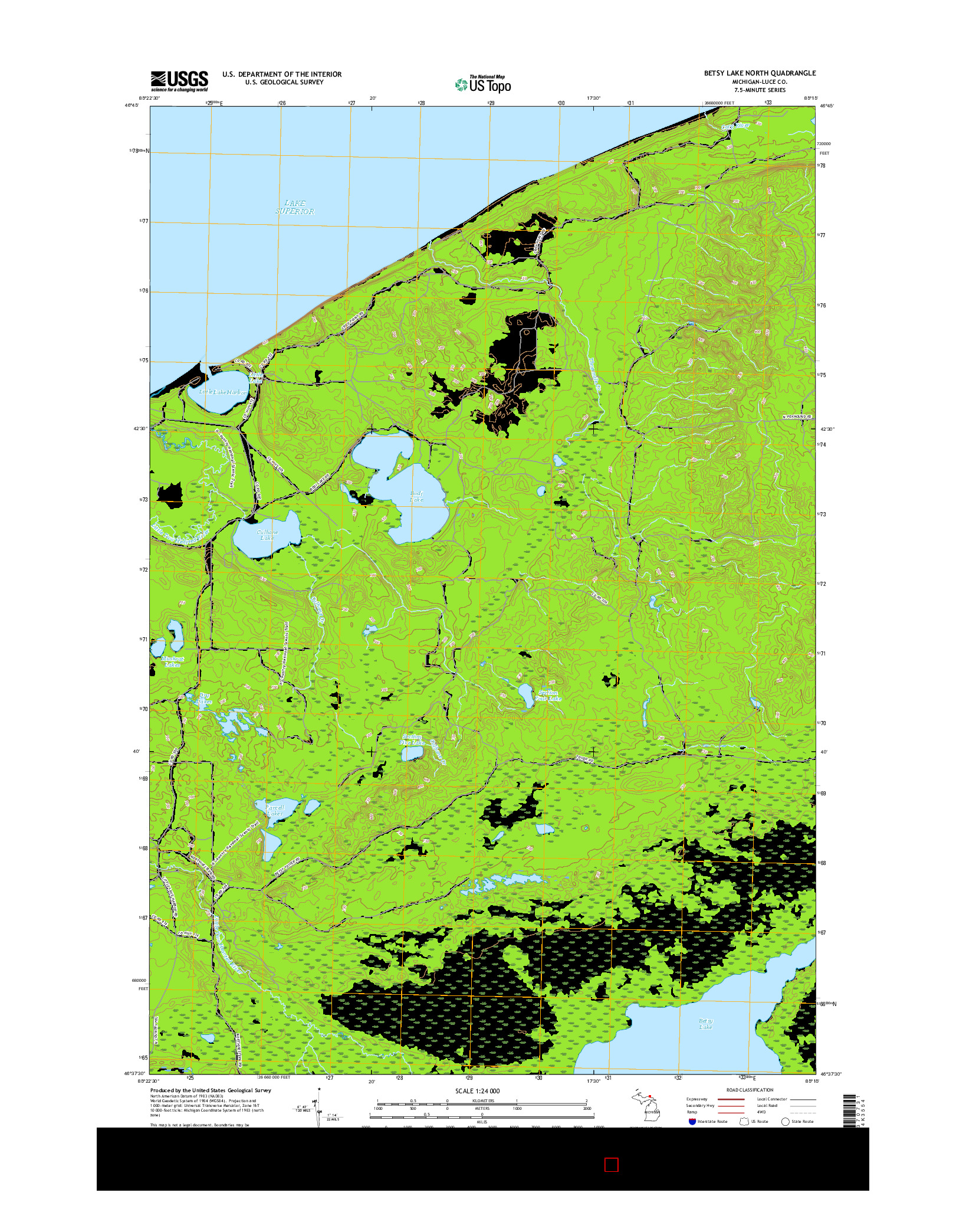 USGS US TOPO 7.5-MINUTE MAP FOR BETSY LAKE NORTH, MI 2017