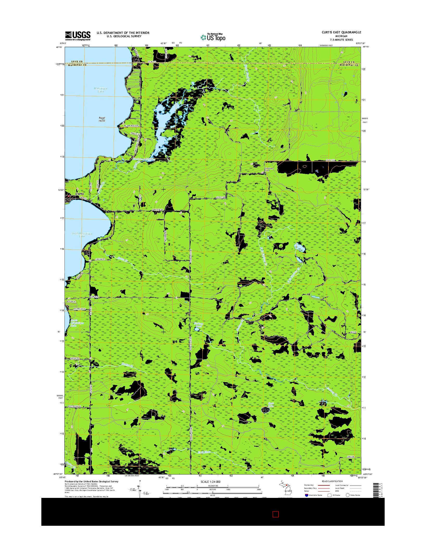 USGS US TOPO 7.5-MINUTE MAP FOR CURTIS EAST, MI 2017