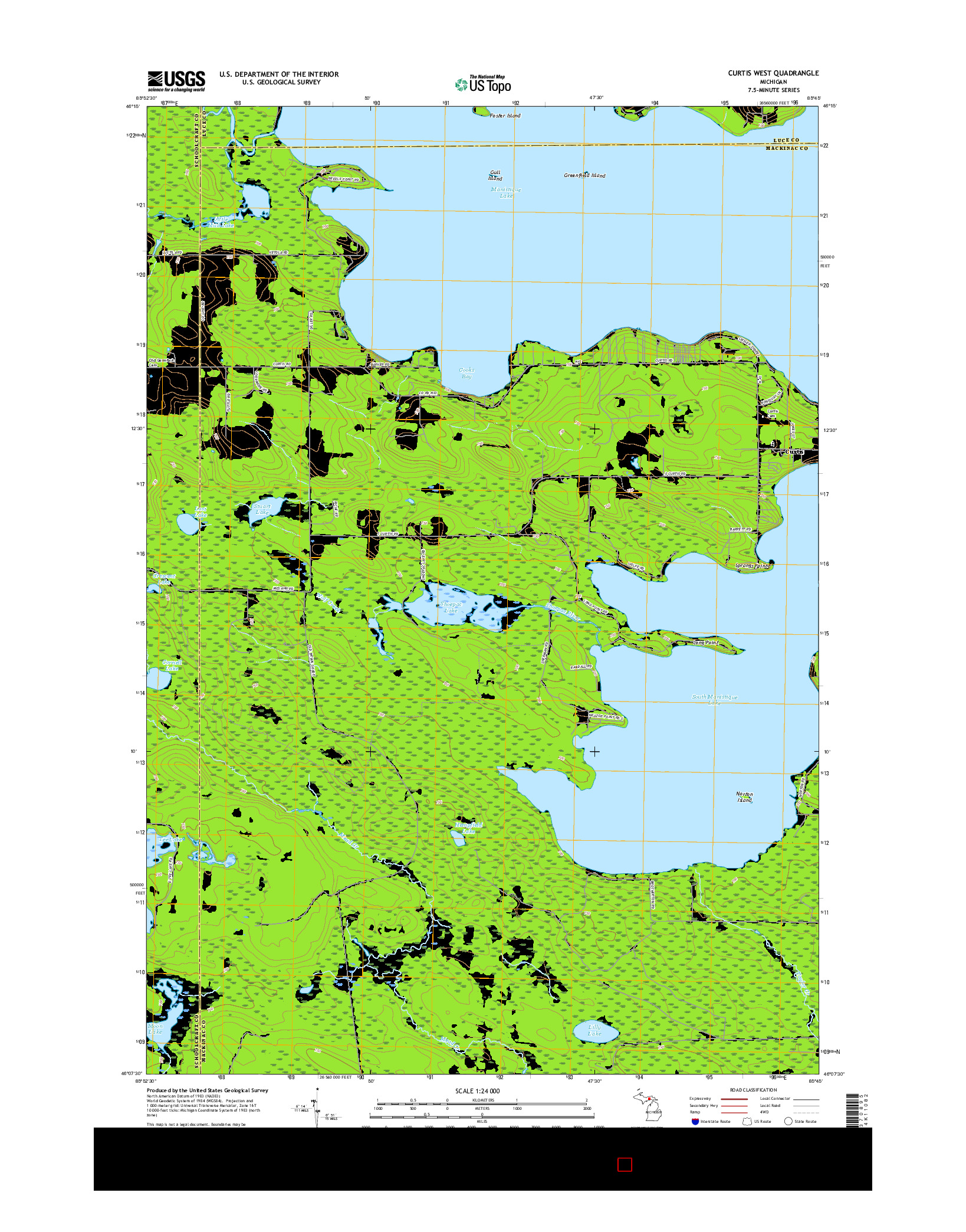 USGS US TOPO 7.5-MINUTE MAP FOR CURTIS WEST, MI 2017