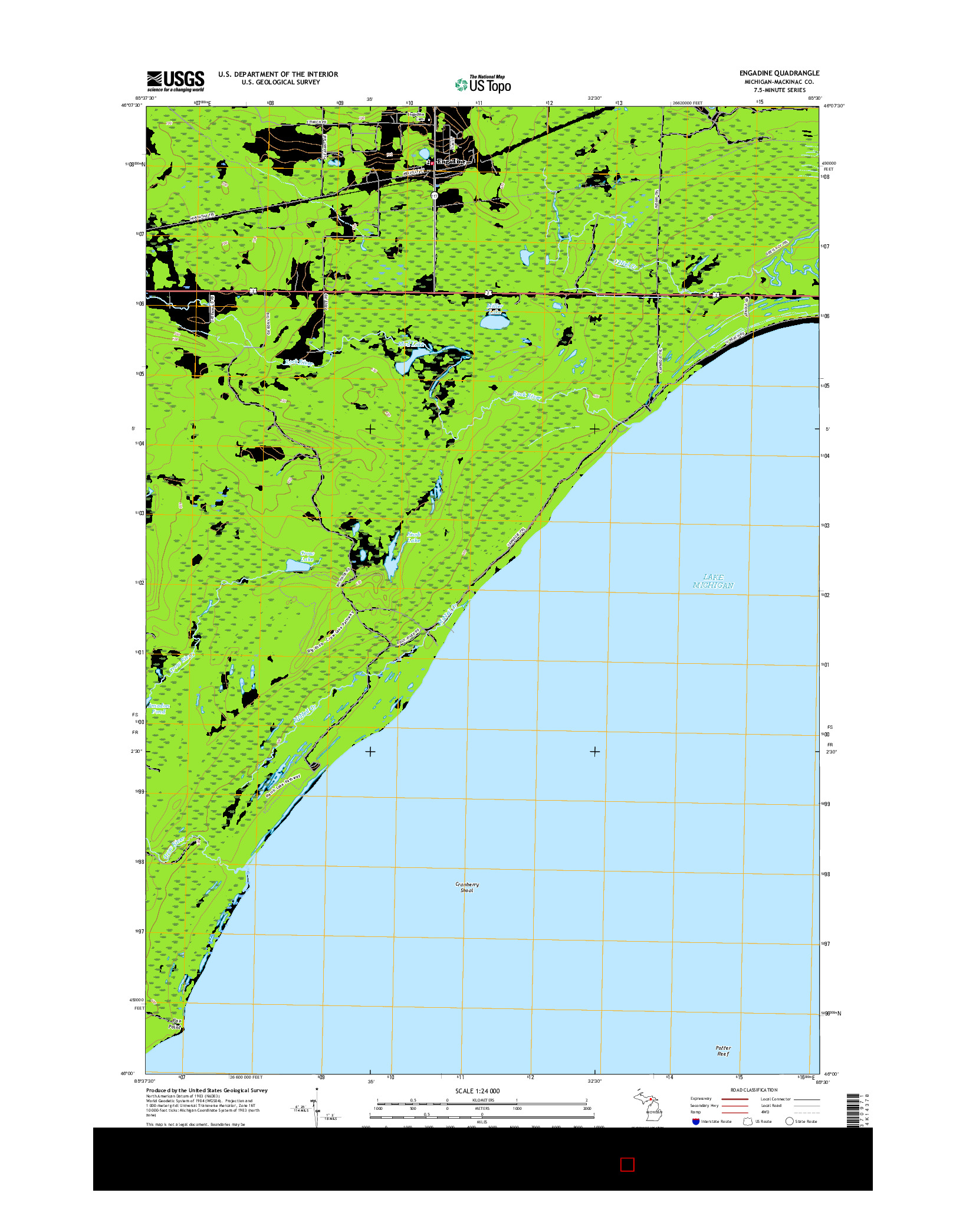 USGS US TOPO 7.5-MINUTE MAP FOR ENGADINE, MI 2017