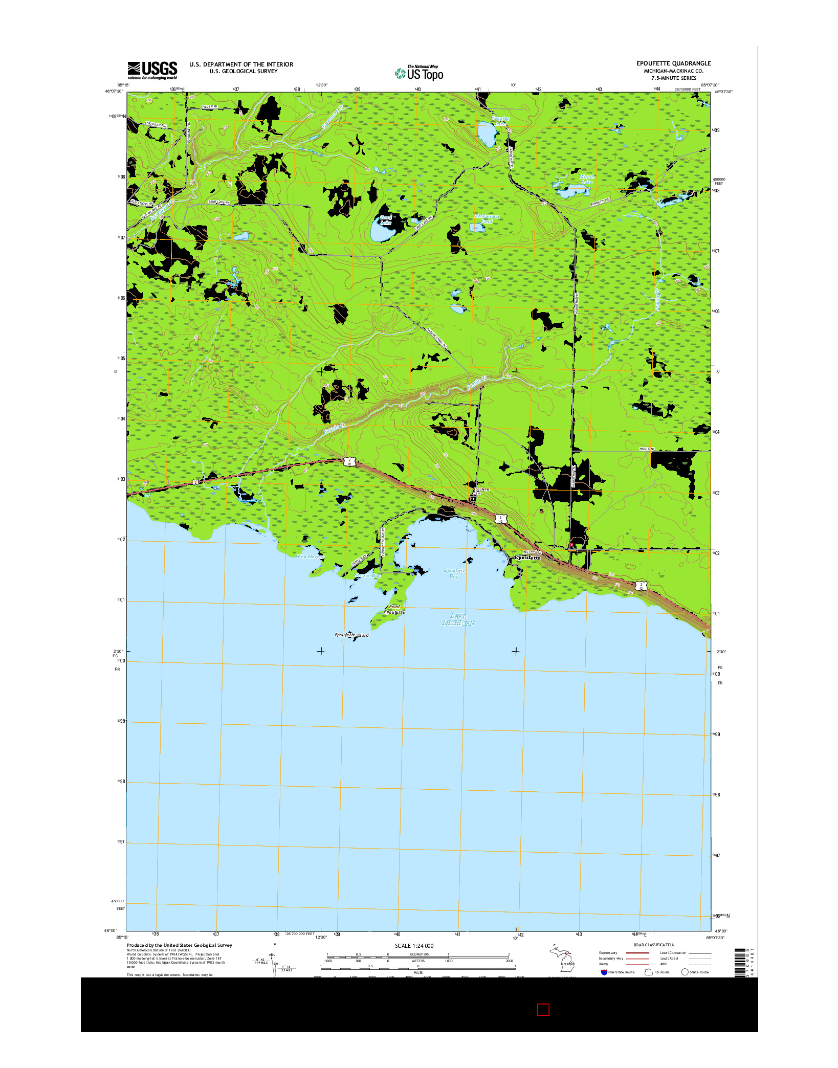 USGS US TOPO 7.5-MINUTE MAP FOR EPOUFETTE, MI 2017