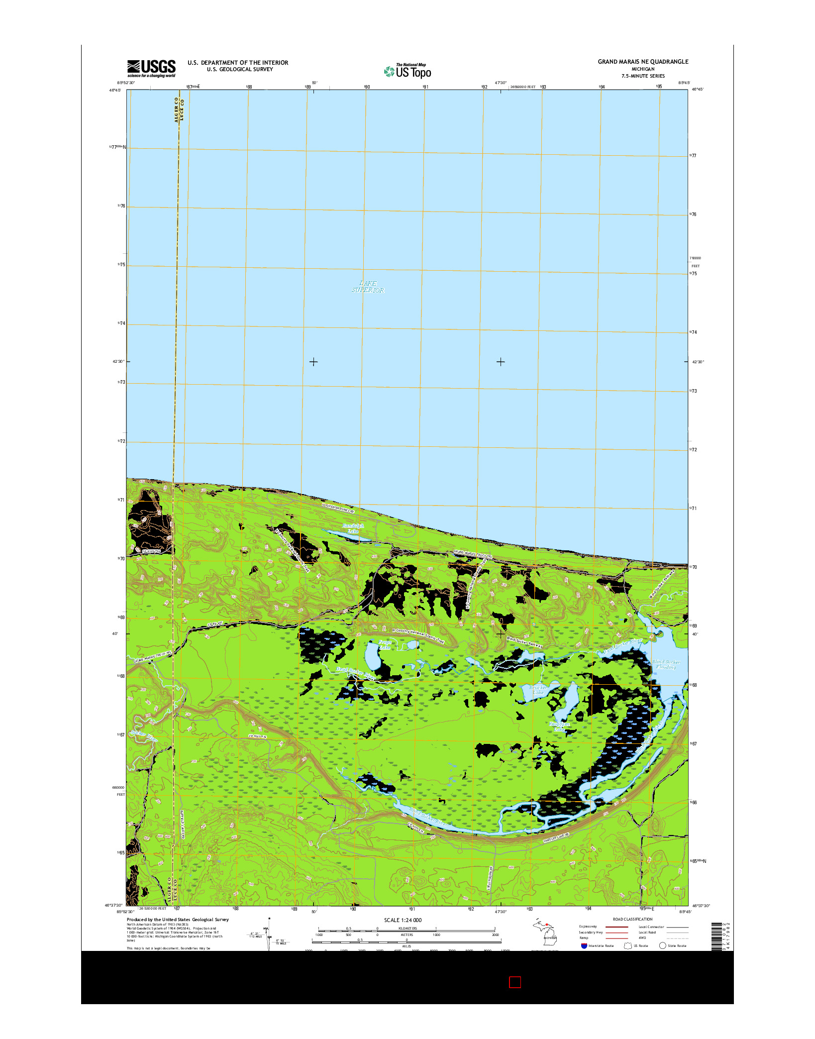 USGS US TOPO 7.5-MINUTE MAP FOR GRAND MARAIS NE, MI 2017